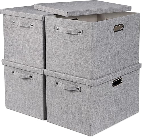 Miniatura 7 de Contenedores de almacenamiento apilables de 4 x 24 L con tapas para organizar, cajas de almacenamiento decorativas de 15 pulgadas con tapas,