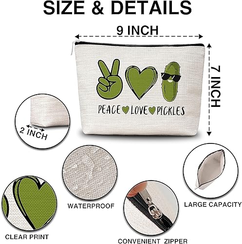 Miniatura 2 de Peace Love Pickles - Bolsa de maquillaje pequeña para amantes de los pepinillos, bolsas de aseo de viaje, divertidos regalos de amistad para