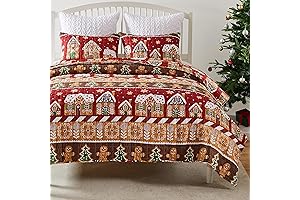 Gingerbread Lane Novelty Holiday Quilt Set - Cozy Christmas Holidays Themed Decor