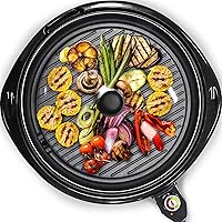 Elite Gourmet EMG-980B 14" Smokeless Indoor Electric Grill - Nonstick 6-Serving Plate, Glass Lid, Adjustable Temp up to 450°F, Black