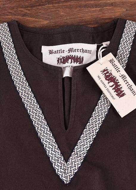 Foto 7 de 7 de Battle-Merchant - Túnica Medieval para Hombre Ailrik con Mangas Cortas y Bordados - Camisa de Guerrero Vikingo
