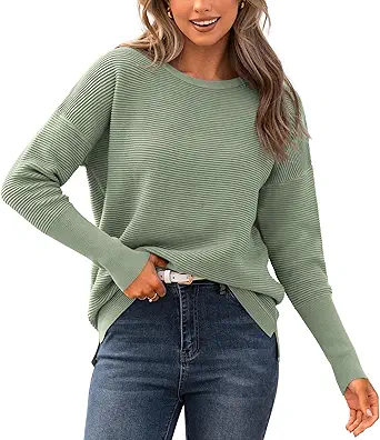 BTFBM Fall Sweaters for Women 2025 Casual Long Sleeve Sweater Striped Loose Fit Pullover Tops