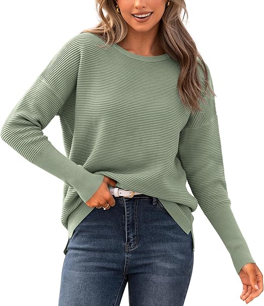 BTFBM Fall Sweaters for Women 2025 Casual Long Sleeve Sweater Striped Loose Fit Pullover Tops