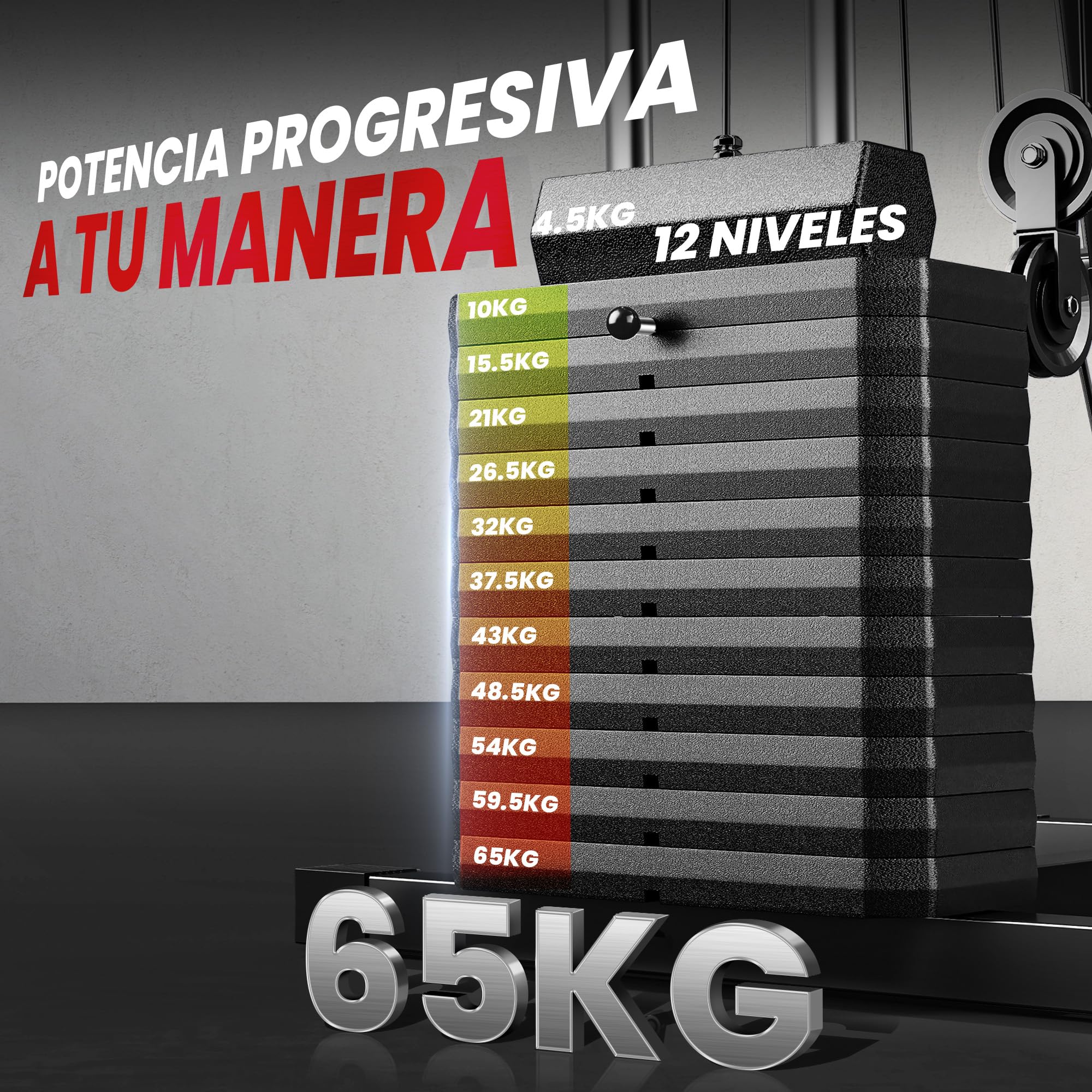 HOMCOM Multiestación de Musculación con Barra Pulldown, Press de Pecho, Prensa de Piernas, Banco Predicador, Placas de Peso 65 kg Máquina de Musculación para Entrenamiento Fitness en Hogar Gimnasio