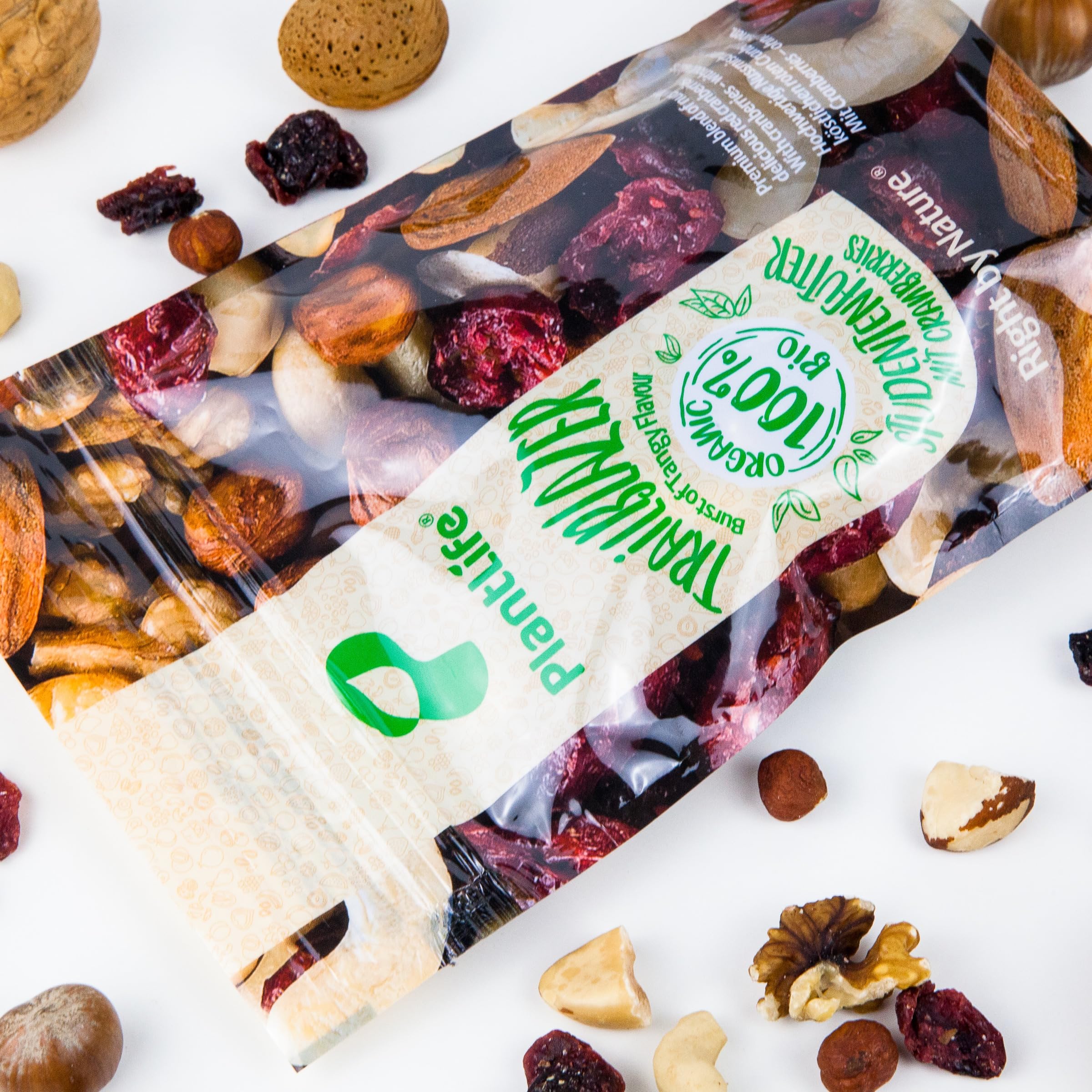 PlantLife BIO Trailblazer 650g - mix premium a base di noci biologiche croccanti senza uvetta e con mirtilli rossi