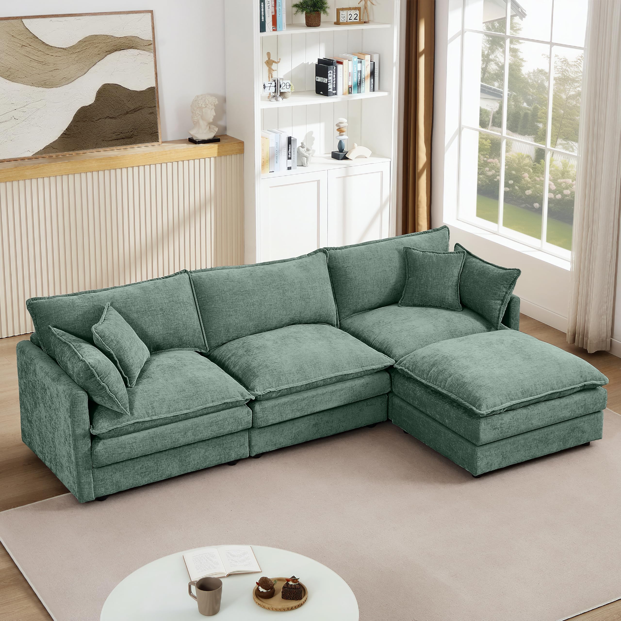 Photo 1 of ***PARTIAL SET PILLOWS ONLY***
Eafurn Oversized Reversible Modular Sectional Sofa with Movable Ottoman, 4 Seater Convertible L Shaped Corner Couch Modern Chenille Sofa Set w/Double Layers Seat Cushions for Living Room Apartment
