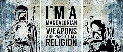 Silly Goose Gifts Retro This Is The Way Bounty Hunter - Juego de 3 impresiones artísticas para pared, decoración icónica temática de película