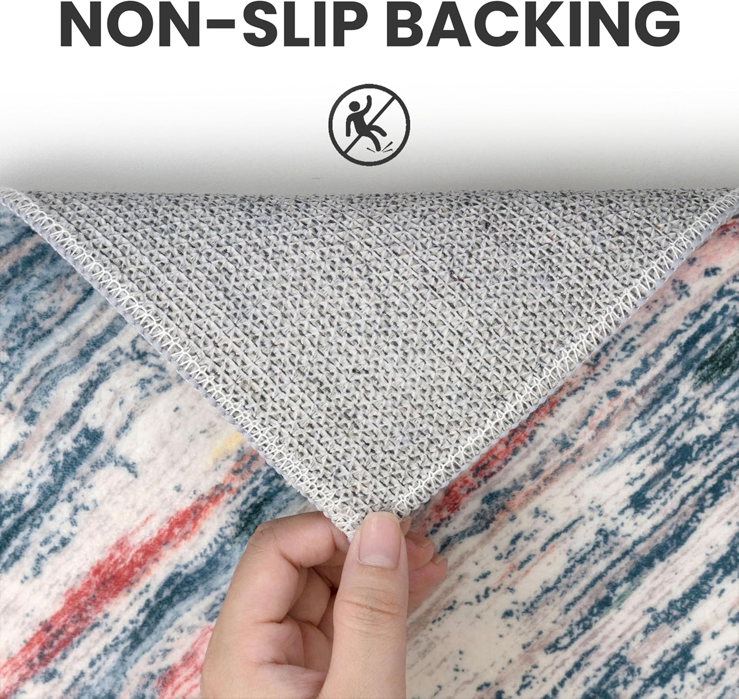 2x3 Modern Abstract Rug for Entryway, Teal Blue Peach Gray Multi Super Soft Small Washable Area Rugs, Non-Slip Low-Pile Mat Carpet for Kitchen, Bedside, Indoor Door Mat - Image 6