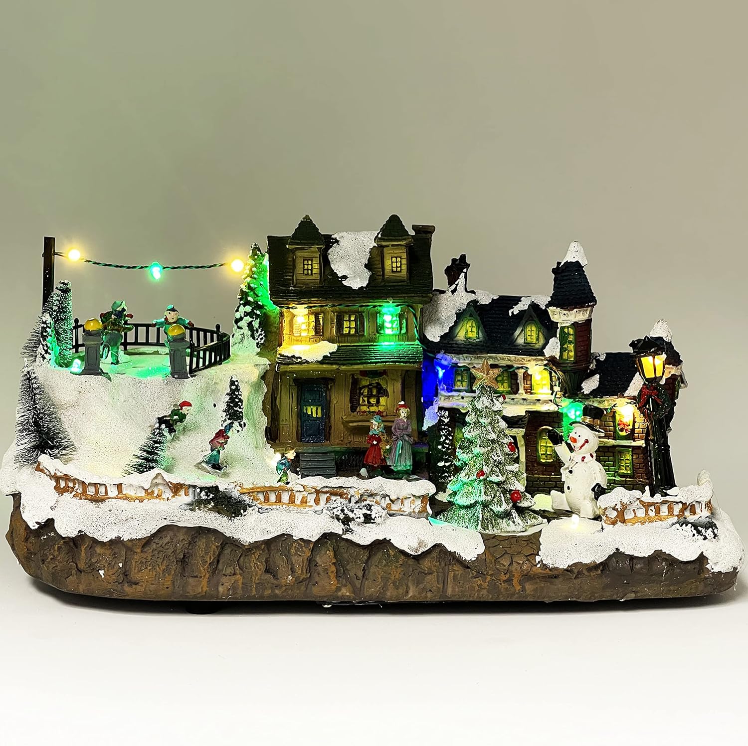 allgala Crafted Polyresin Christmas House Collectable Figurine with USB and Battery Dual Power Source-Reindeer Flying Over Town-XH93418