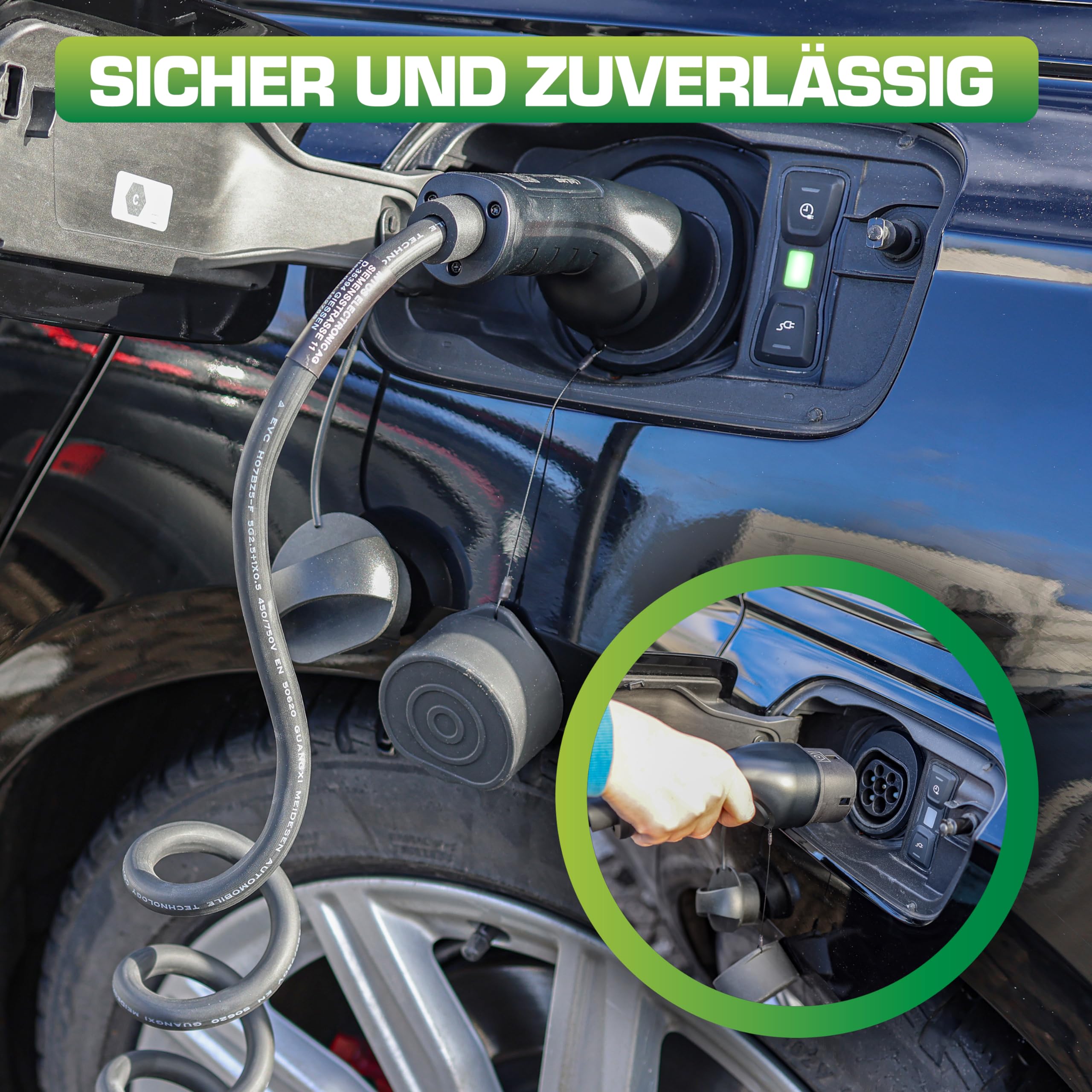 InLine EV 16277S - Cavo di ricarica a spirale per auto elettrica, 7,5 m, tipo 2 EN 62196, con custodia, 11 KW MAX./7,4 KW/3,7 KW, 16A, 3 fasi, compatibile con modelli come i3, iX, ID.3, ID.4 e altri,