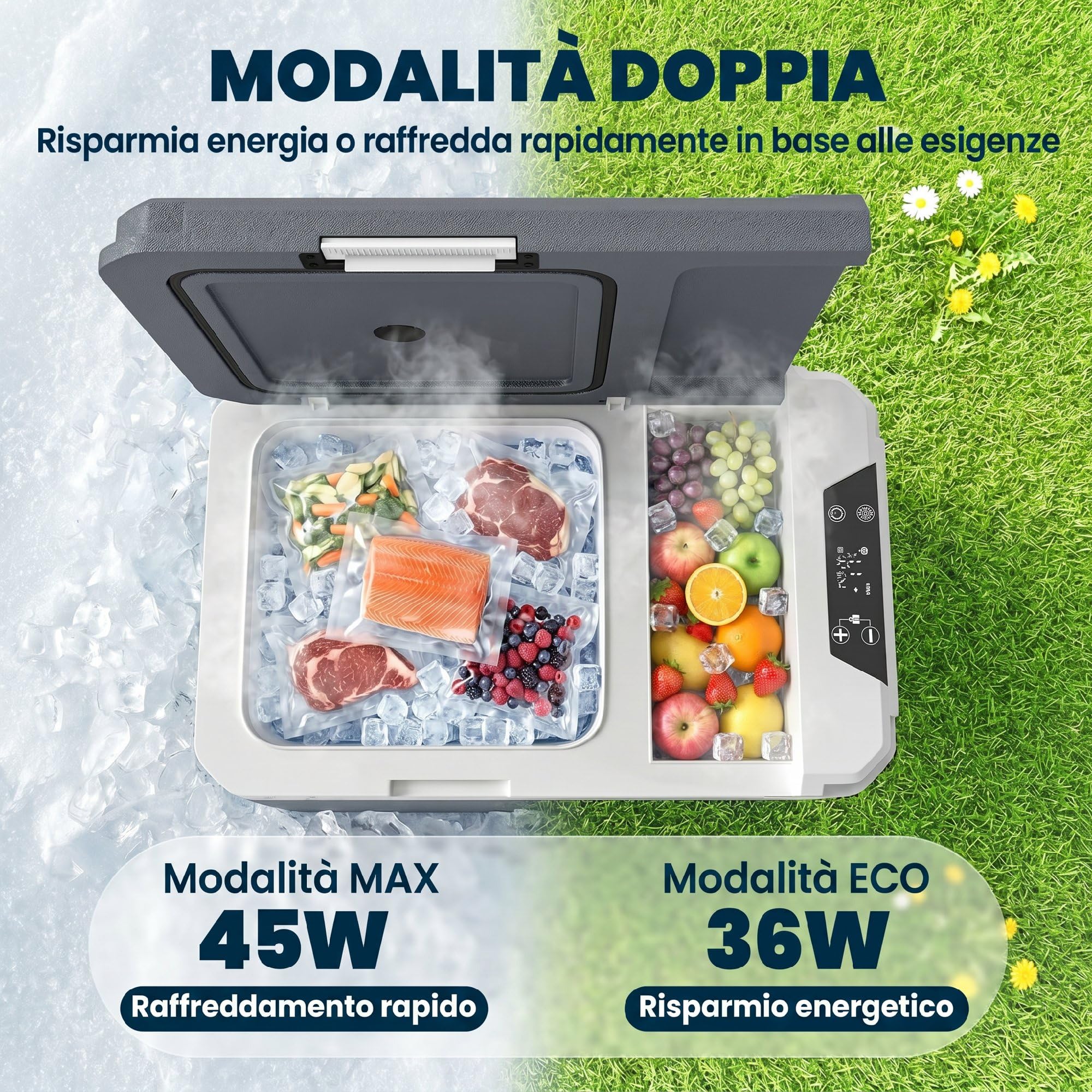 Outsunny Frigorifero Portatile per Auto 25L con Compressore, Frigo Portatile Elettrico Anti-Shock, APP Bluetooth, Maniglia, 12/24V DC e 100-240V AC, -20°C a 20°C, per Campeggio Camion Barca Camper