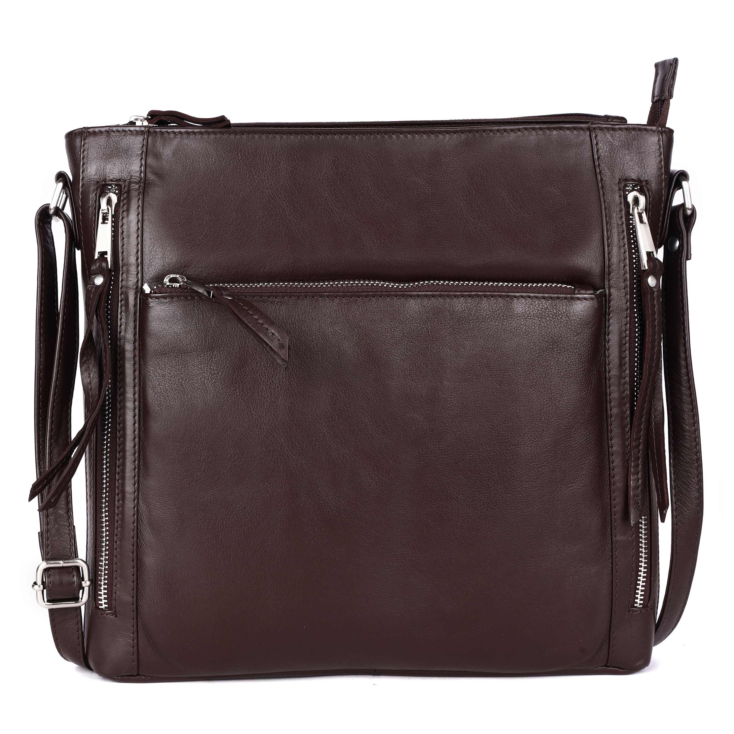 LEDERBUCK Grace Soft Napa Real Leather Large Cross body handbag-Double Zip Premium Sling Crossover Shoulder Bag for Women