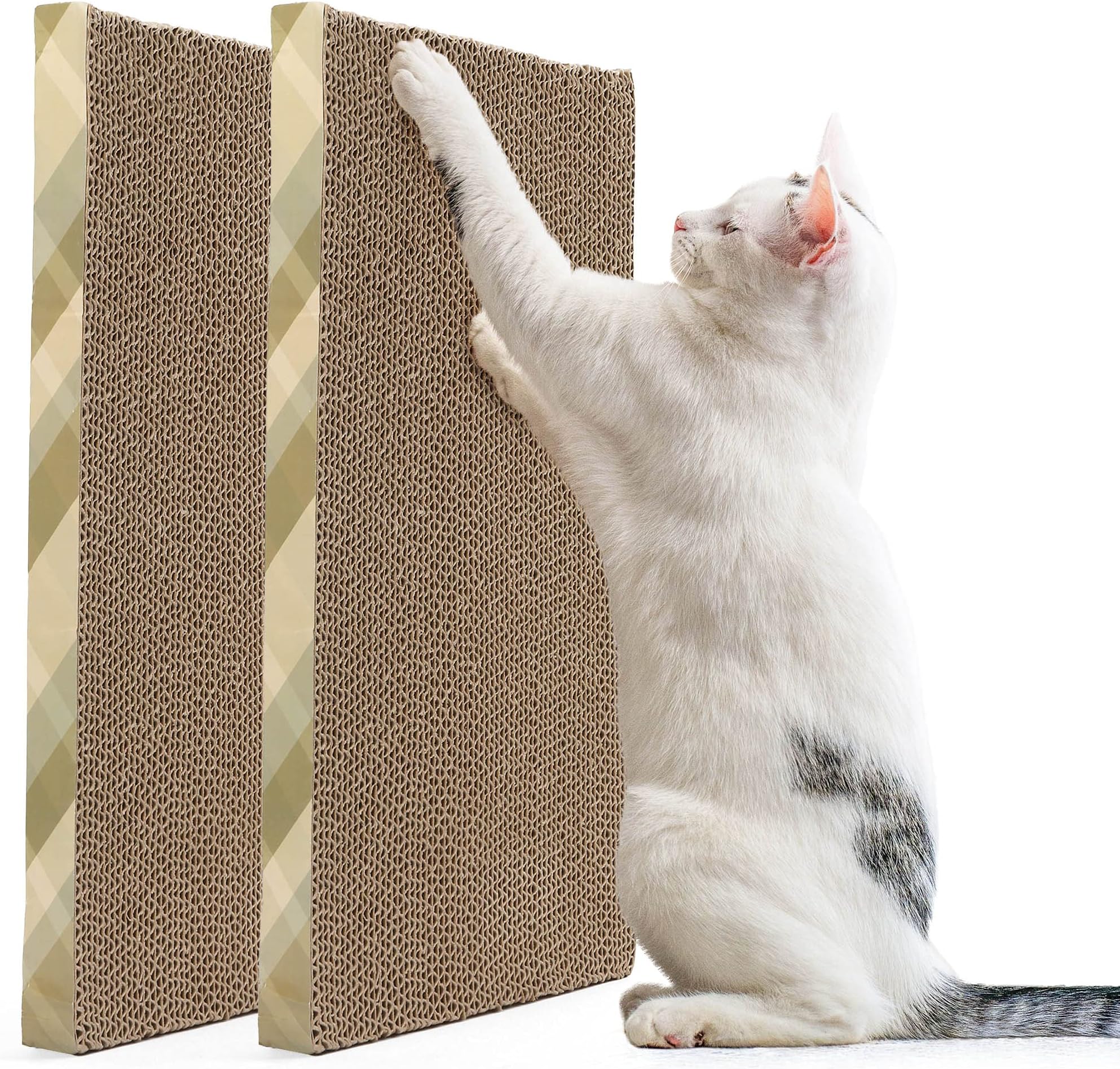 PrimePets Cat Scratching Pads, 2 Pack Wide Cat Scratcher Cardboard, Recycle Corrugated Cat Scratching Board, XL Reversible Refill Sofa Bed Lounge Replacement for Furniture Protector, Catnip Included