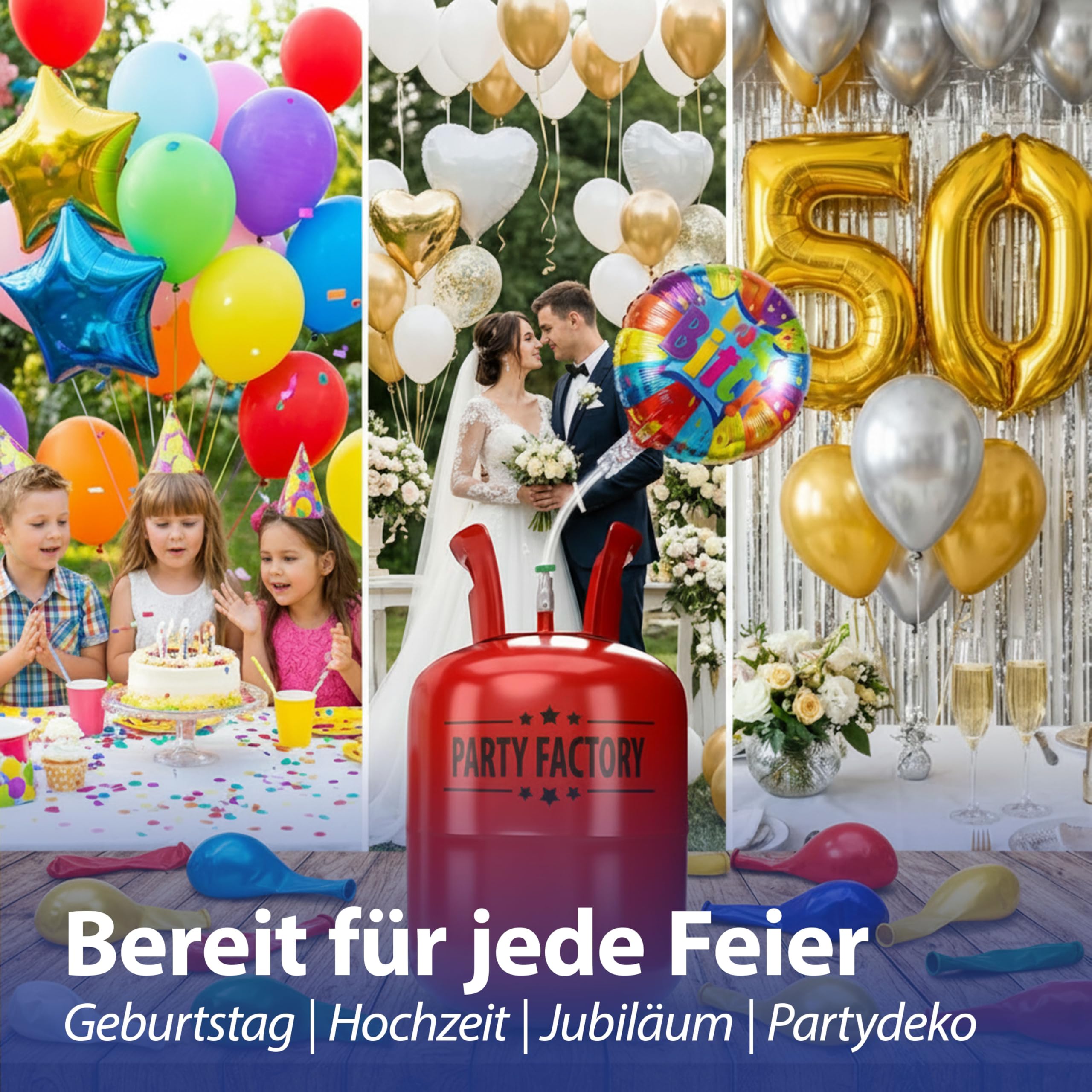Helium Ballongas für ca.30 Ballons | Heliumflasche Gasfüllung | Luftballons | Party Factory Heliumgas fürHochzeit (1 x Ballongas 30)