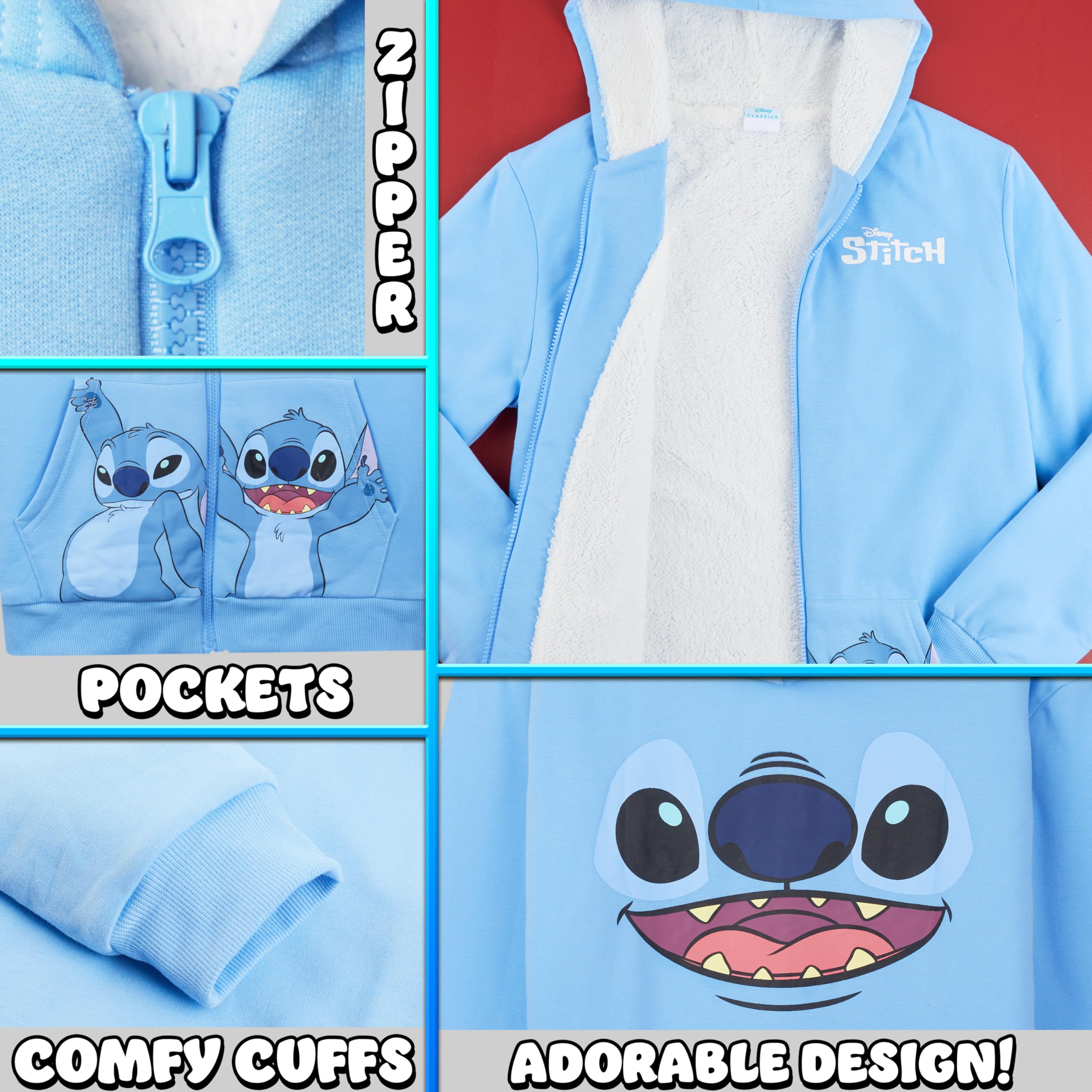 Disney Stitch Felpa con Cappuccio Bambina Adolescenti 6-14 Anni, Sherpa Pile Giacca Ragazza Incappucciato, Regalo Bambini