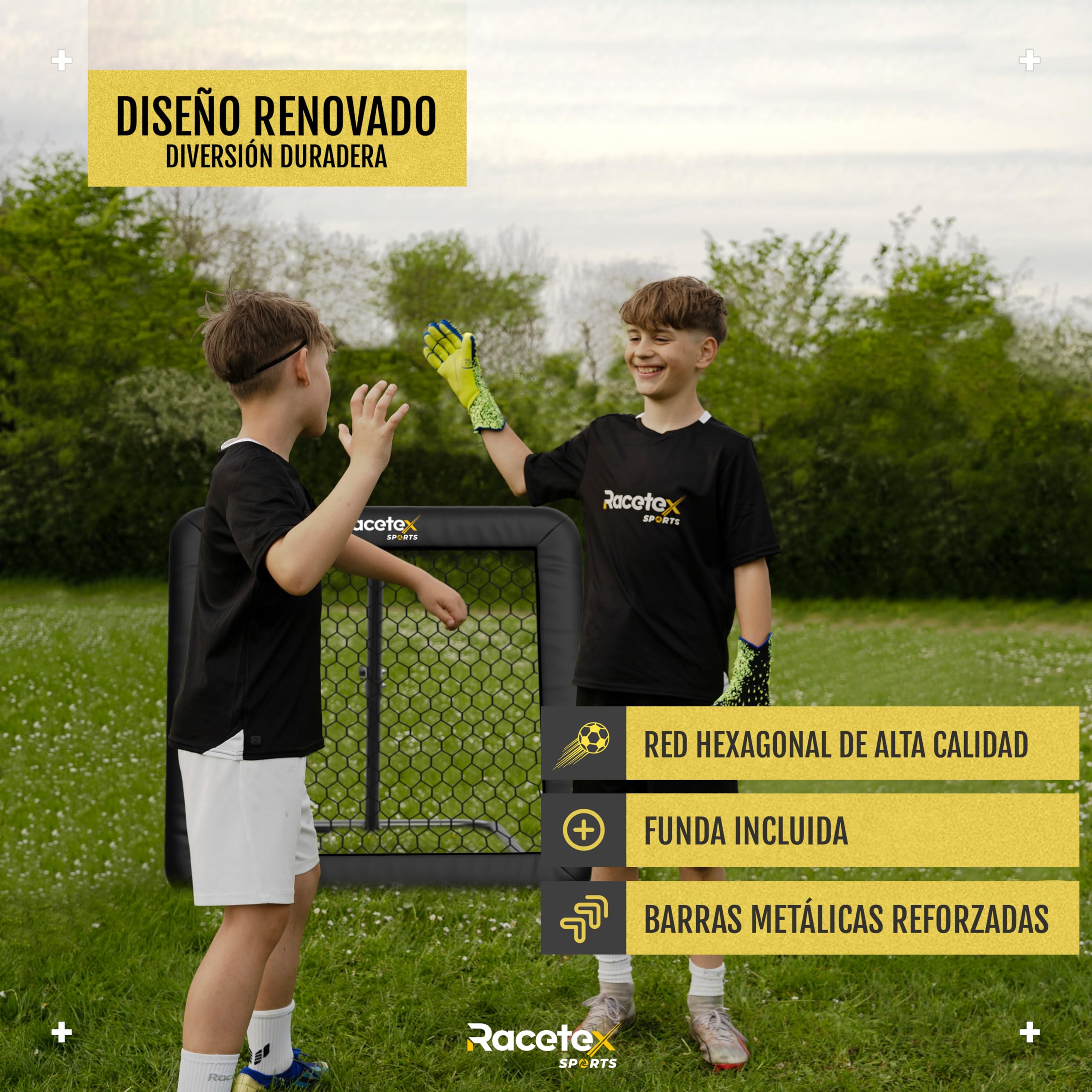 Racetex Fútbol Rebounder Negro Acero Inoxidable