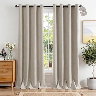 ChrisDowa 100% Blackout Curtains for Bedroom Linen Drapes 120 Inch Curtain