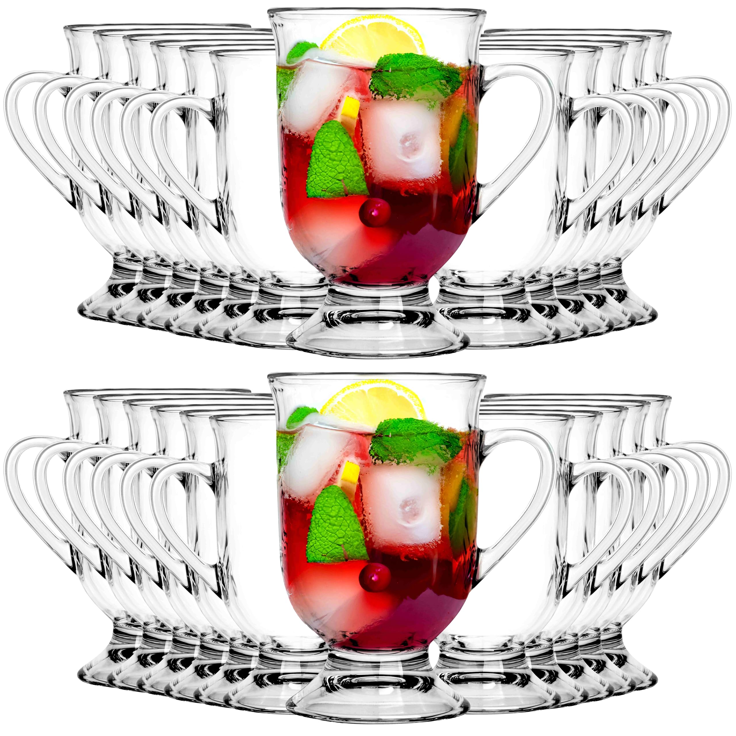 Trinkgläser Set 420 ml – 24 Stück Wassergläser Perfekt für Kaffee, Tee und heiße Getränke - Dessertgläser - Ergonomischer Griff - Spülmaschinenfest - Ideal für Zuhause und Büro