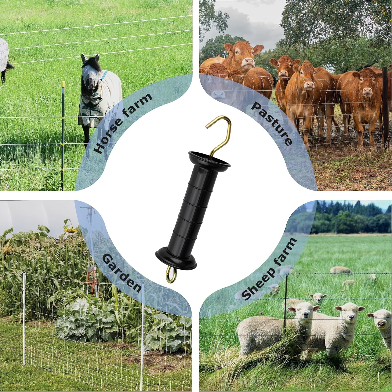 6 Pcs Plastic Electric Fence Gate Handle Insulators with Spring, Outdoor Black Stainless Steel Plastic Fence Gate Handle, Gate Connector, Electric Fence Wire Handle