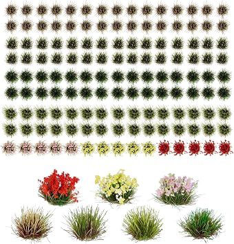 jiebor 135 Pcs Static Grass Tufts Flowers Cluster Model for Train Railroad Scenery Diorama Miniature Terrain Material Supplies DIY Crafts