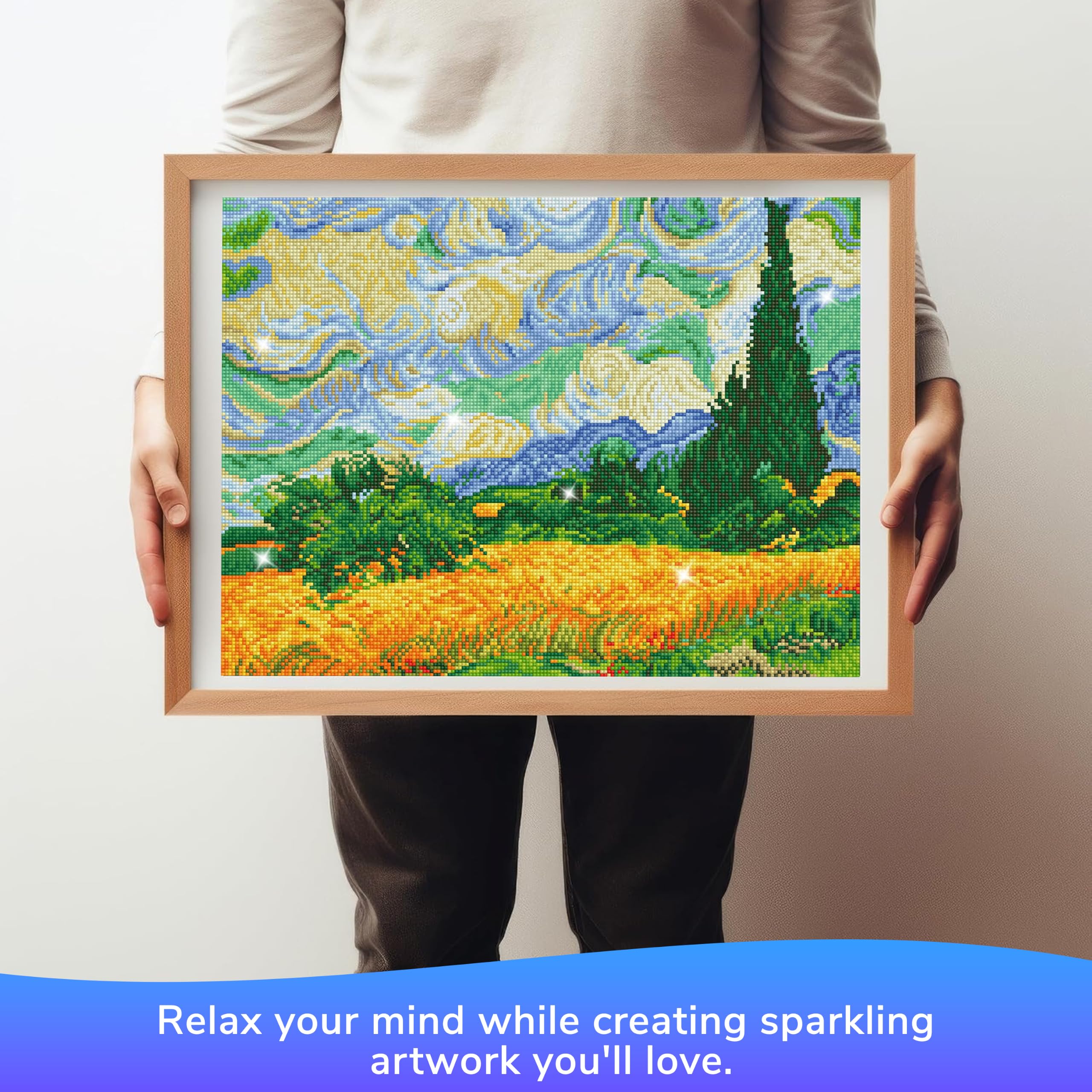 Diamond Dotz DD9-024 Weizenfeld (Van Gogh), ca. 51 x 39 cm groß, Diamond Painting, Malen mit Diamanten, funkelndes Bild zum Selbstgestalten, für Kinder und Erwachsene, bunt