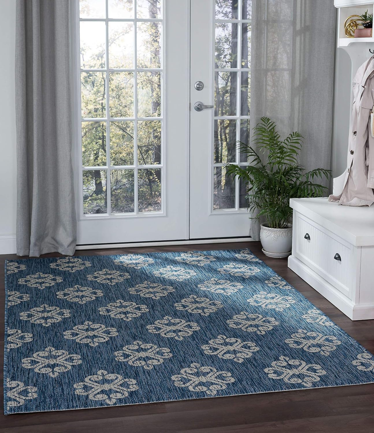 Indigo Jute Large Water Resistant Indoor Outdoor Rug 8x10 for Entryway Patio Deck Garden Outside Porch Hallway Entry Way Area Clearance Waterproof Living Room Bedroom Carpet Alfombras para Exteriores