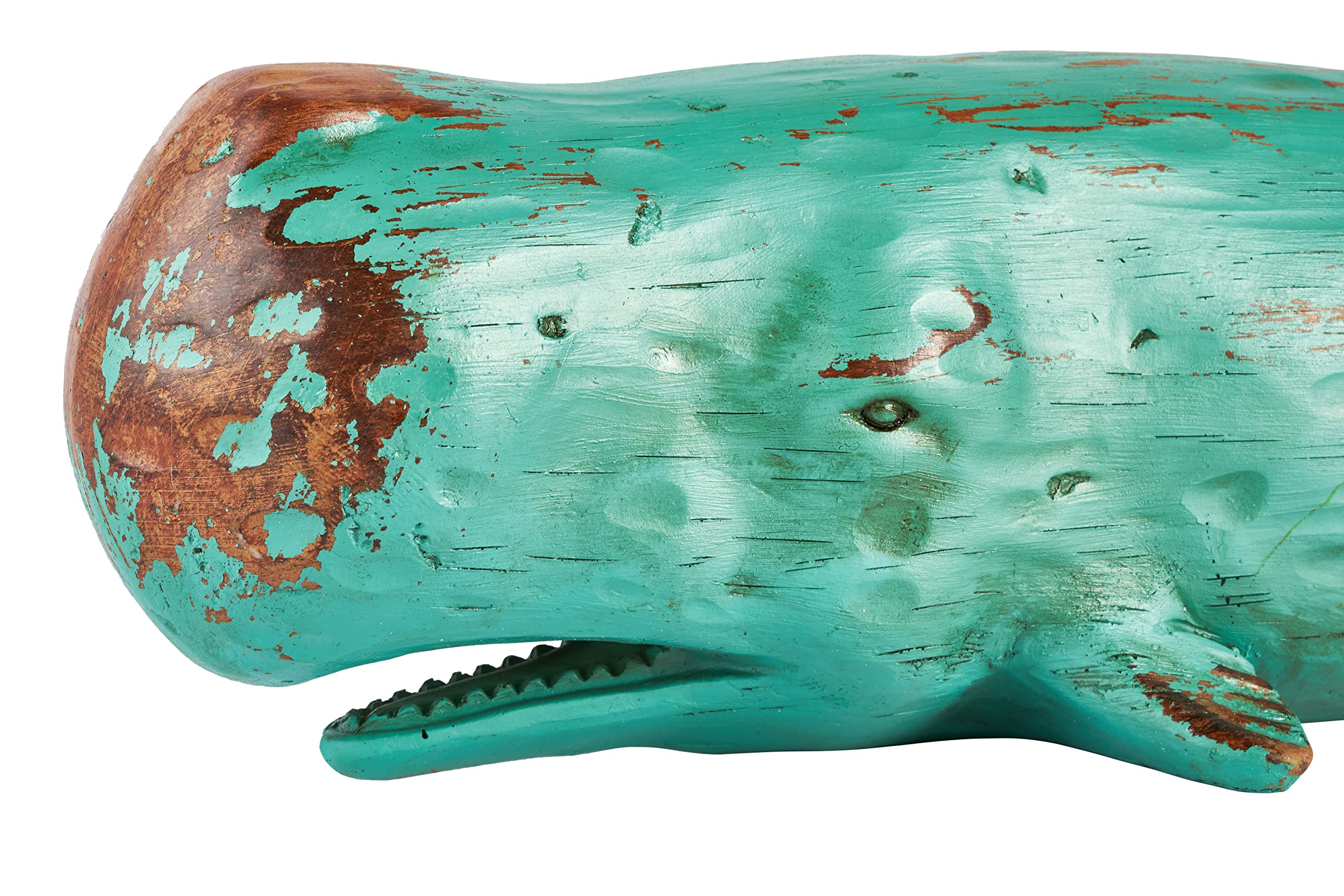 MichaelNoll Wal Dekofigur Statue Skulptur aus Polyresin - Maritim Deko für Wohnung in Holz-Optik Grün - Dekoration modern für Wohnzimmer, Schlafzimmer oder Badezimmer - 47 cm
