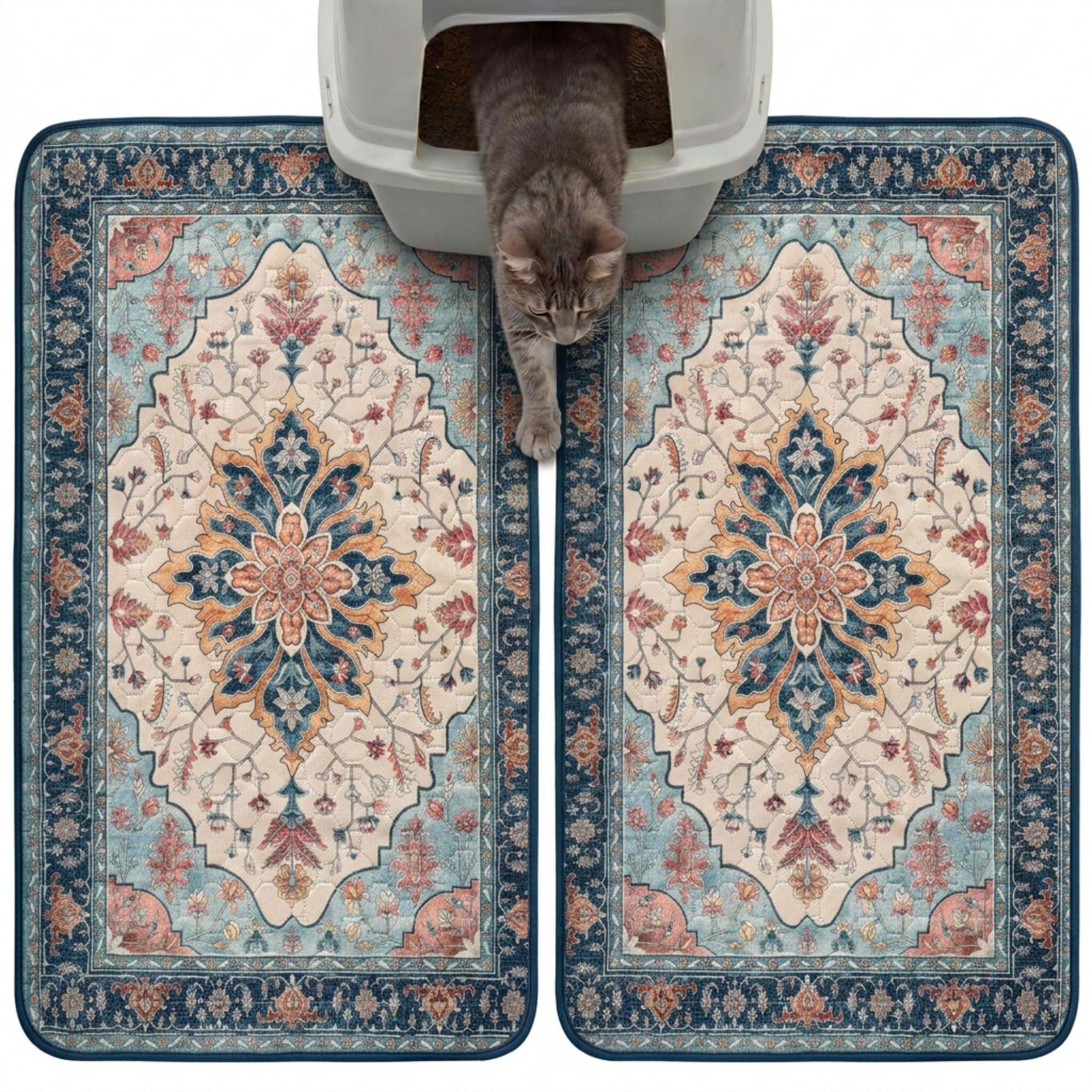 Hompet Cat Litter Mat 2 Pack, 18x28 Machine Washable Trapping Mats for Cats, Super Absorbent & Urine-Proof Cat Litter Box Mat for Floor, Waterproof & Non Slip Kitty Litter Rug