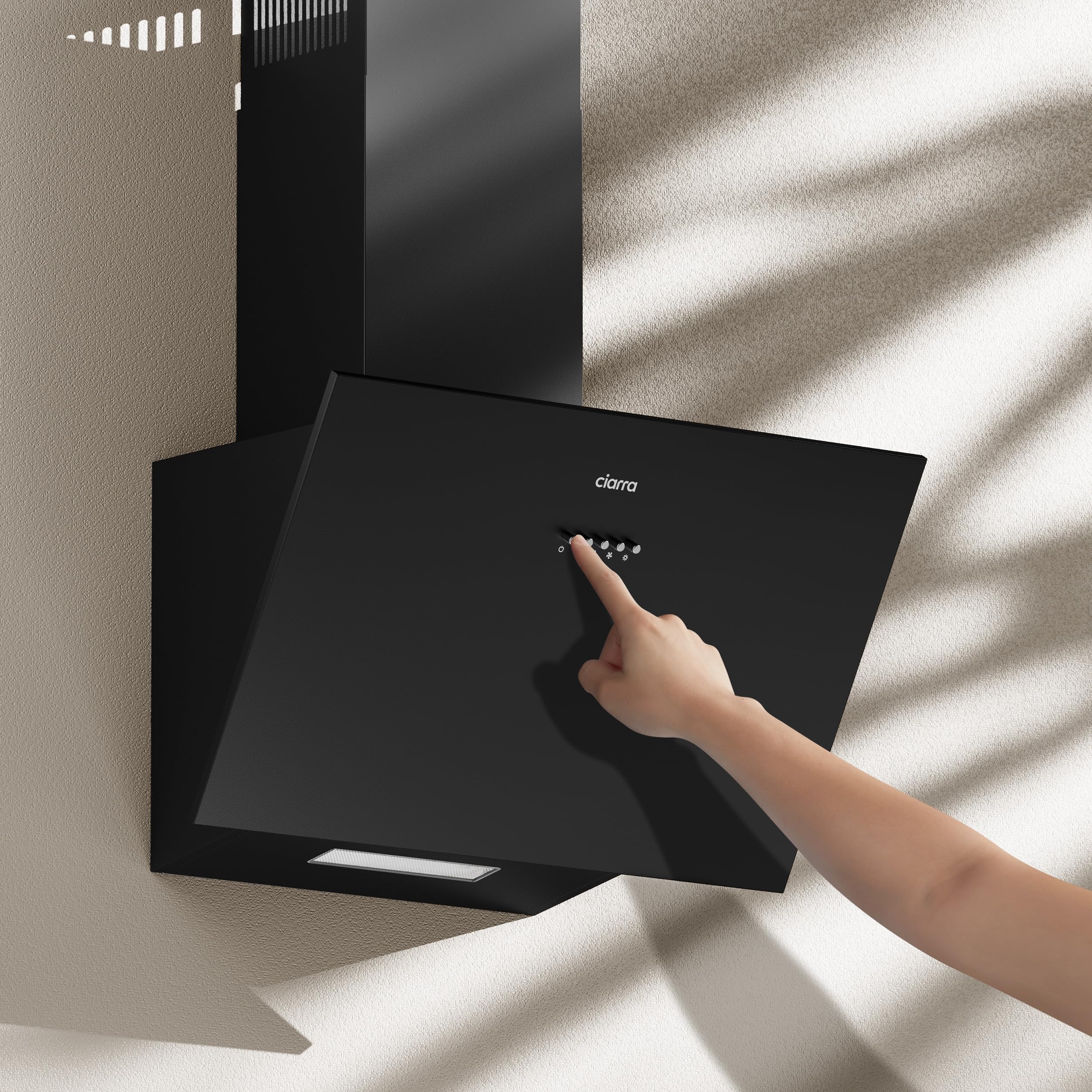 CIARRA CBCB6762A Cappa Aspirante Inclinata 60 cm Classe A+++ - 650 m³/h - Cappa da Cucina 3 Velocità con Filtri Carbone Inclusi - Ricircolo o Scarico - Nero