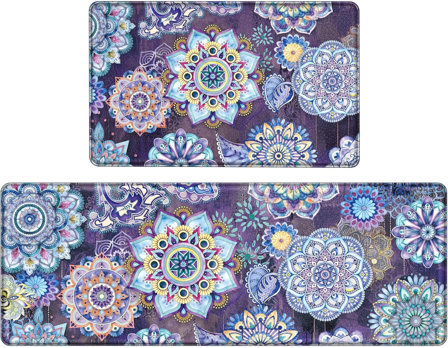 Boho Red Floral Kitchen Rugs Mats for Floor 2 Piece Memory Foam Padded Kitchen Mats Anti Fatigue Non Slip Cushioned Comfort Standing Mat, 17.3x28+17.3x47 Inch