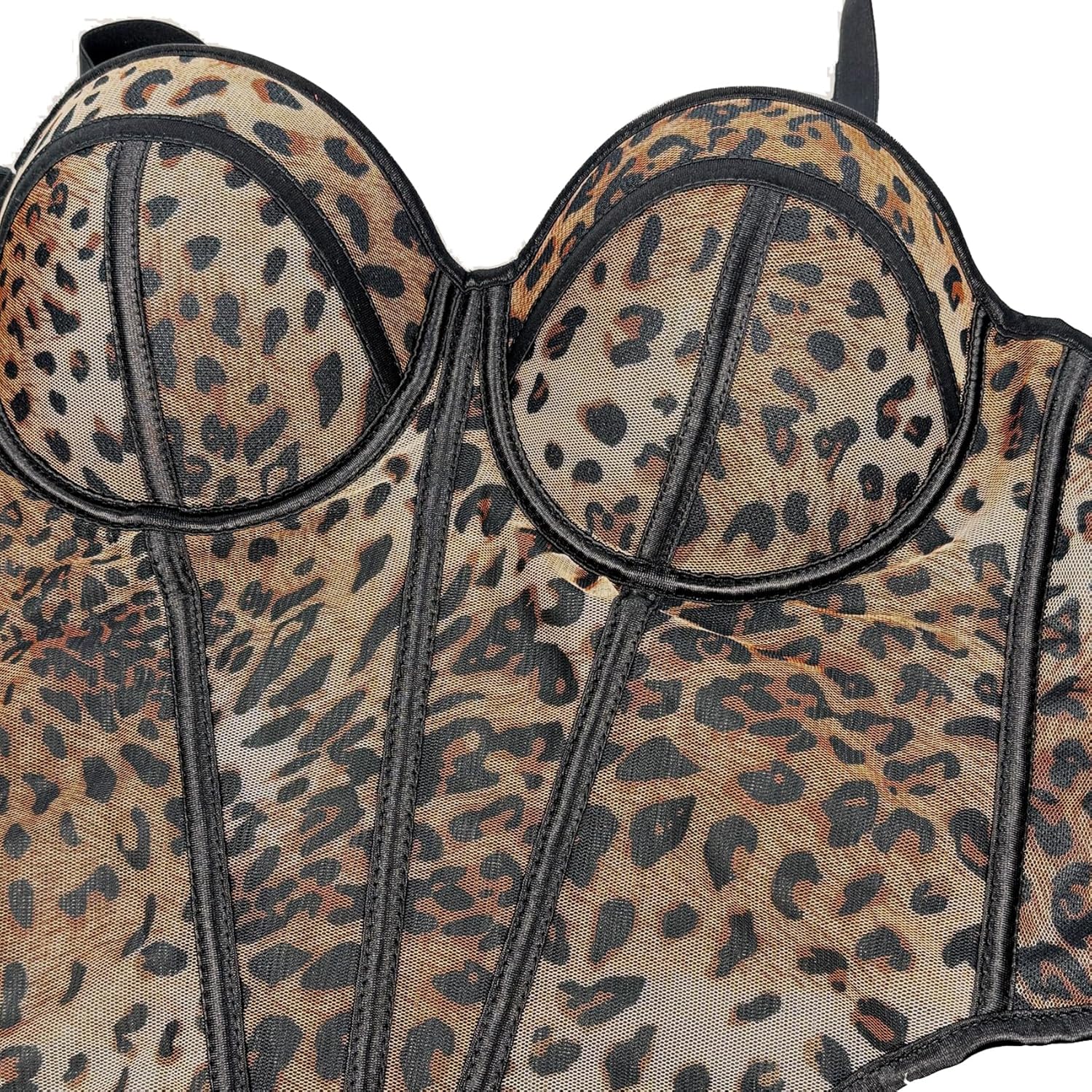 VEENDEO Women's Vintage Strap Party Leopard Print Bustier Corset Top Crop Top Bra Club Party Vest with Detachable Straps - Image 4
