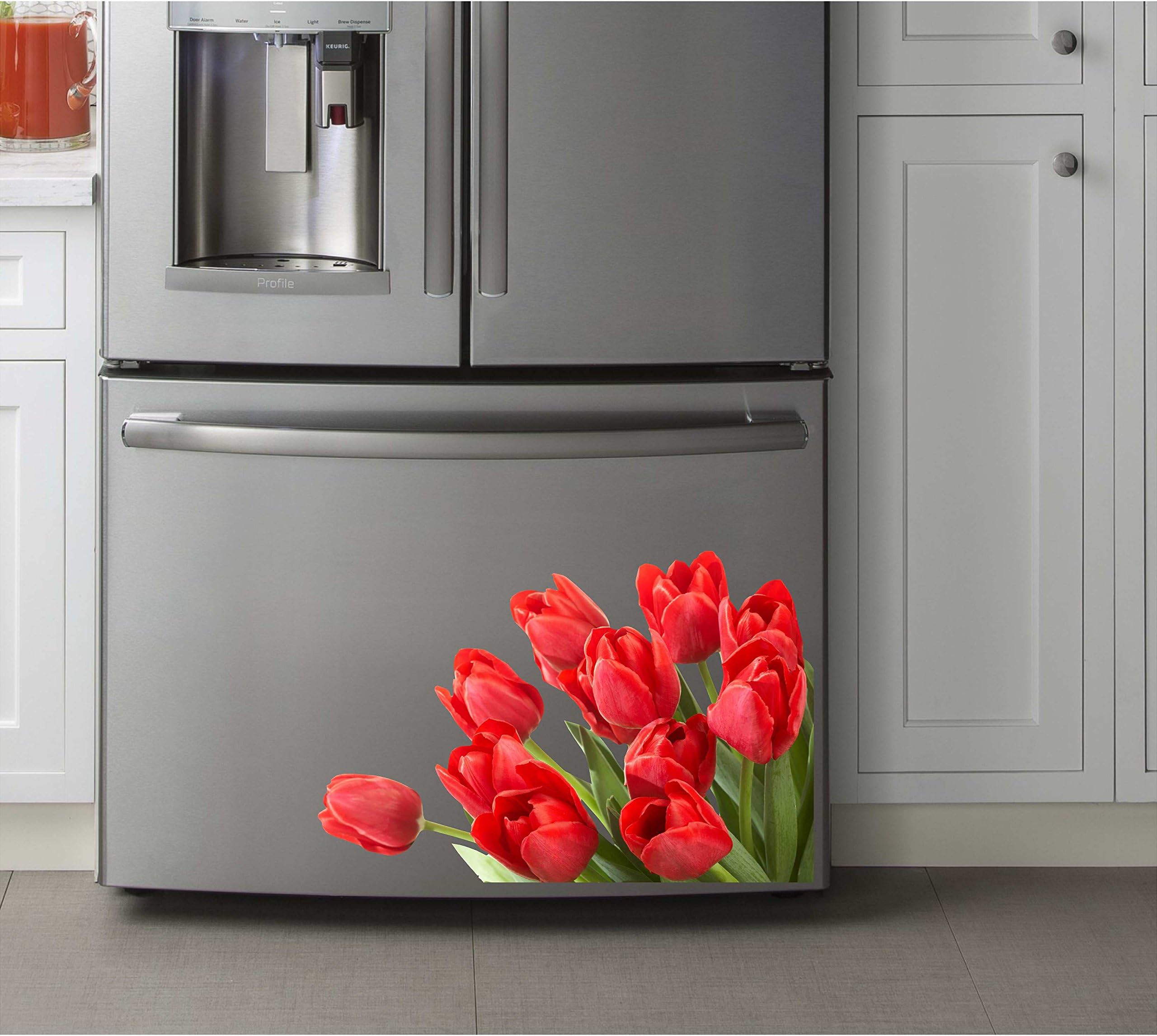Red Tulips Corner Art Fridge & Washing Machine Vinyl Decal (Print, 20x14)