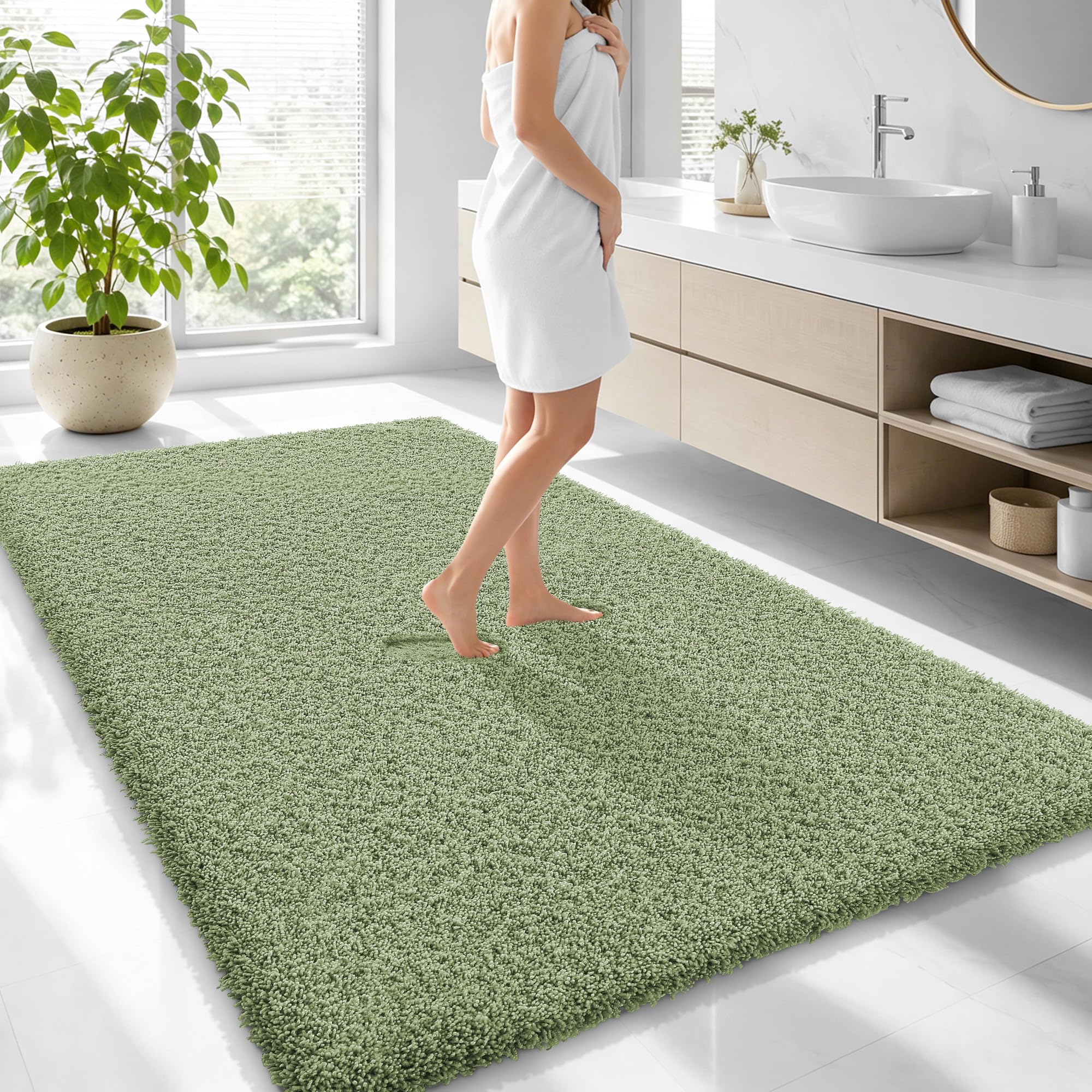 OLANLY Microfiber Large Bathroom Rugs 70x46, Soft Bath Mat, Sage Green