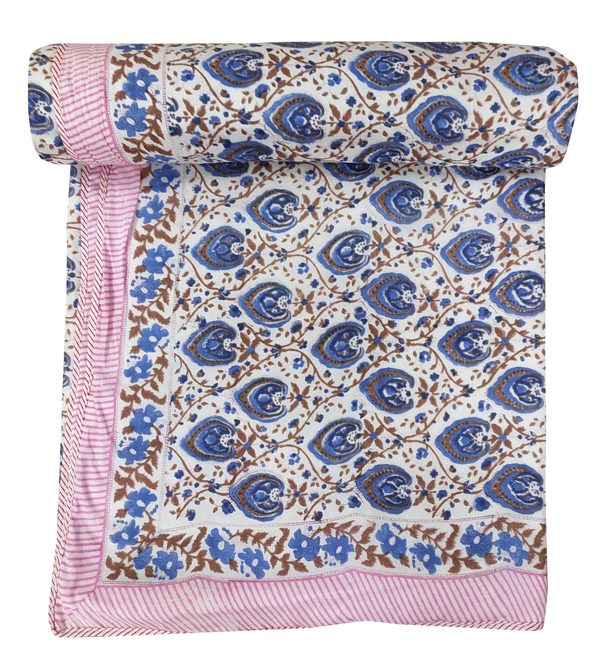 Exportindia Handmade dohar Bedspread Kantha Hand Block Print Home Decor AC Comferter Reverseable Print (Twin Size 60x90 Inch)