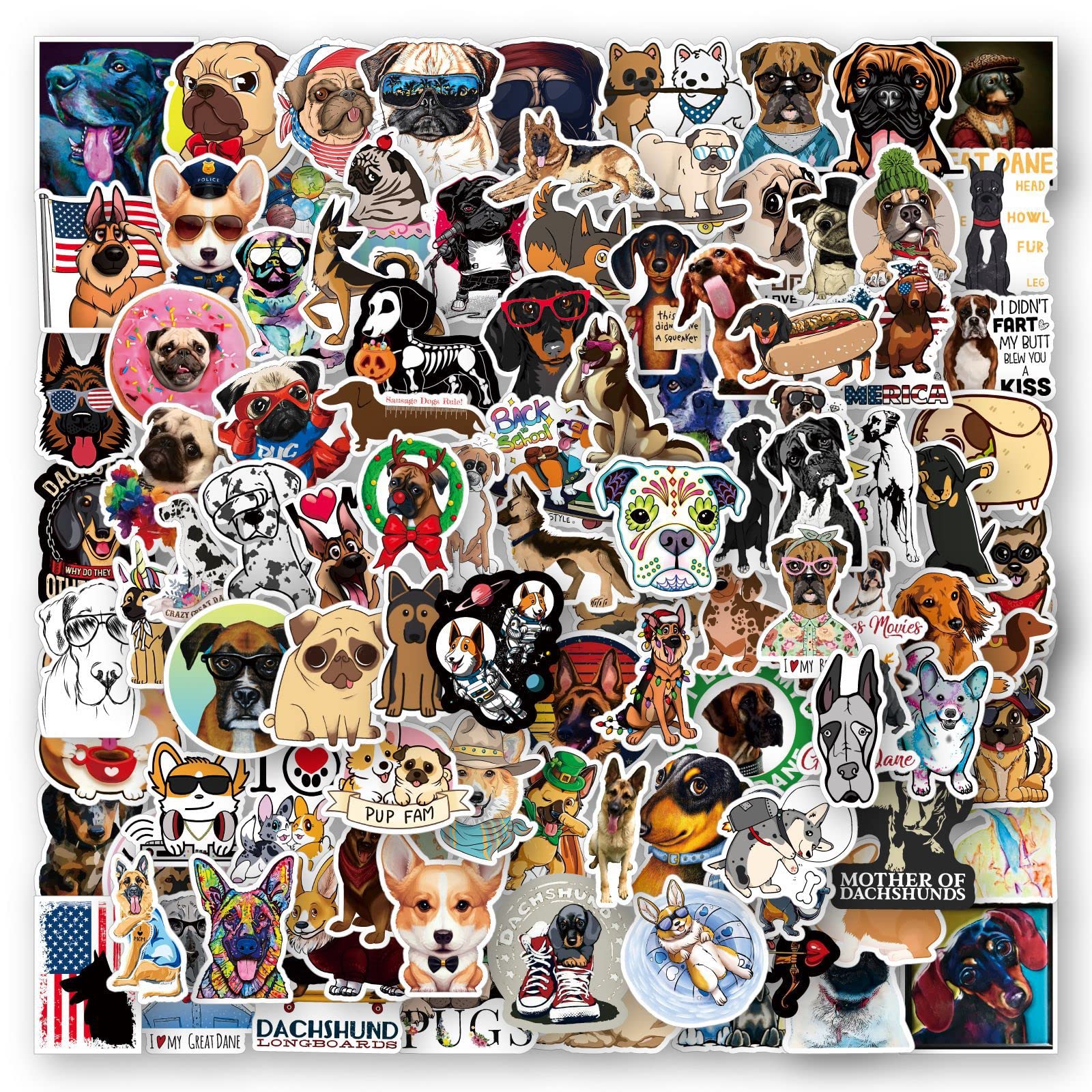 JIEYAO 100 Adesivi Kawaii Per Cani - Vinile Impermeabile - Simpatici Animali Cartoon Per Bottiglie, Laptop, Album - Regalo Per Amanti Dei Cani