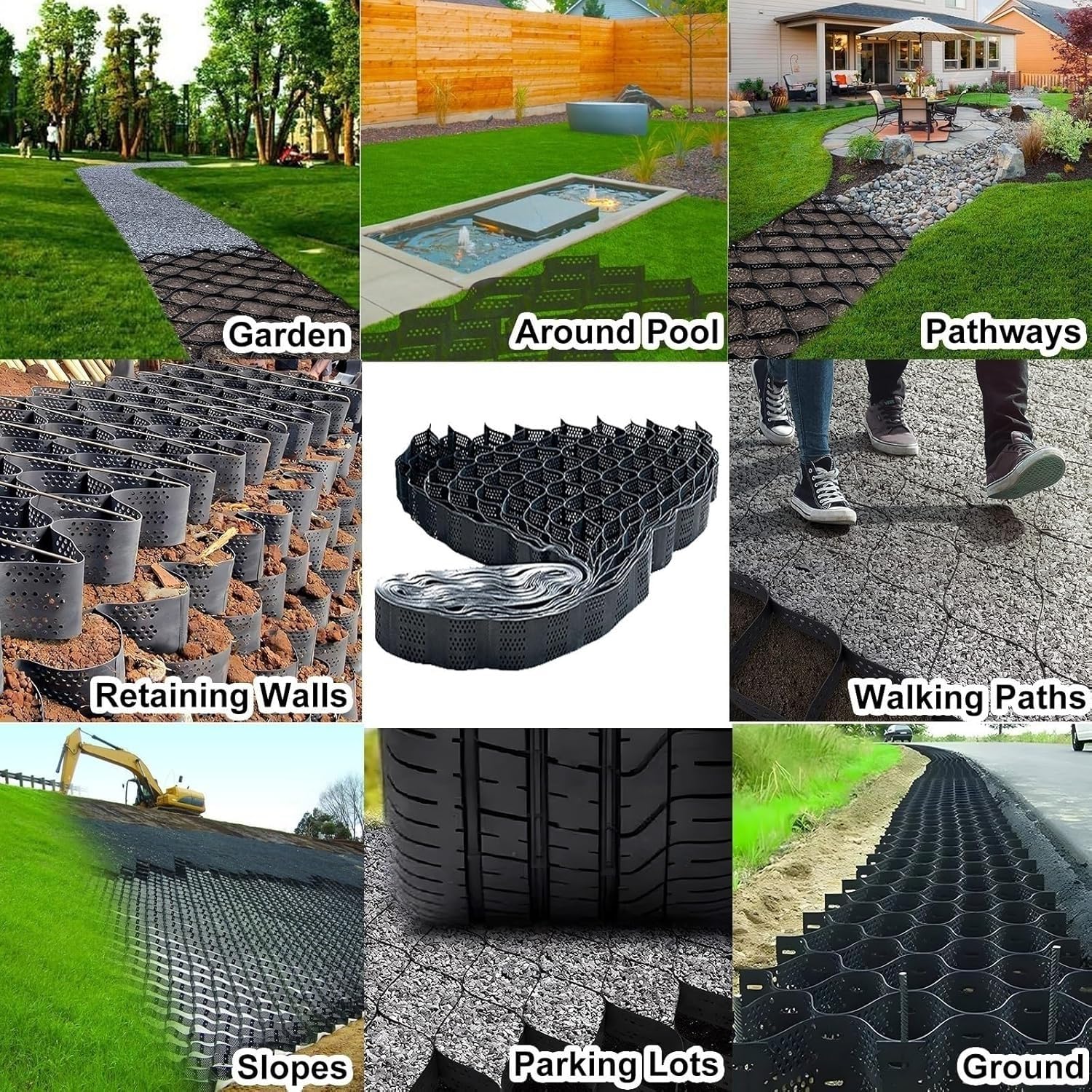 Rejillas estabilizadoras de grava de 5 cm de altura, geocélulas permeables para calzadas, caminos y pasarelas. Refuerzo de suelo duradero para un fácil drenaje y mayor estabilidad