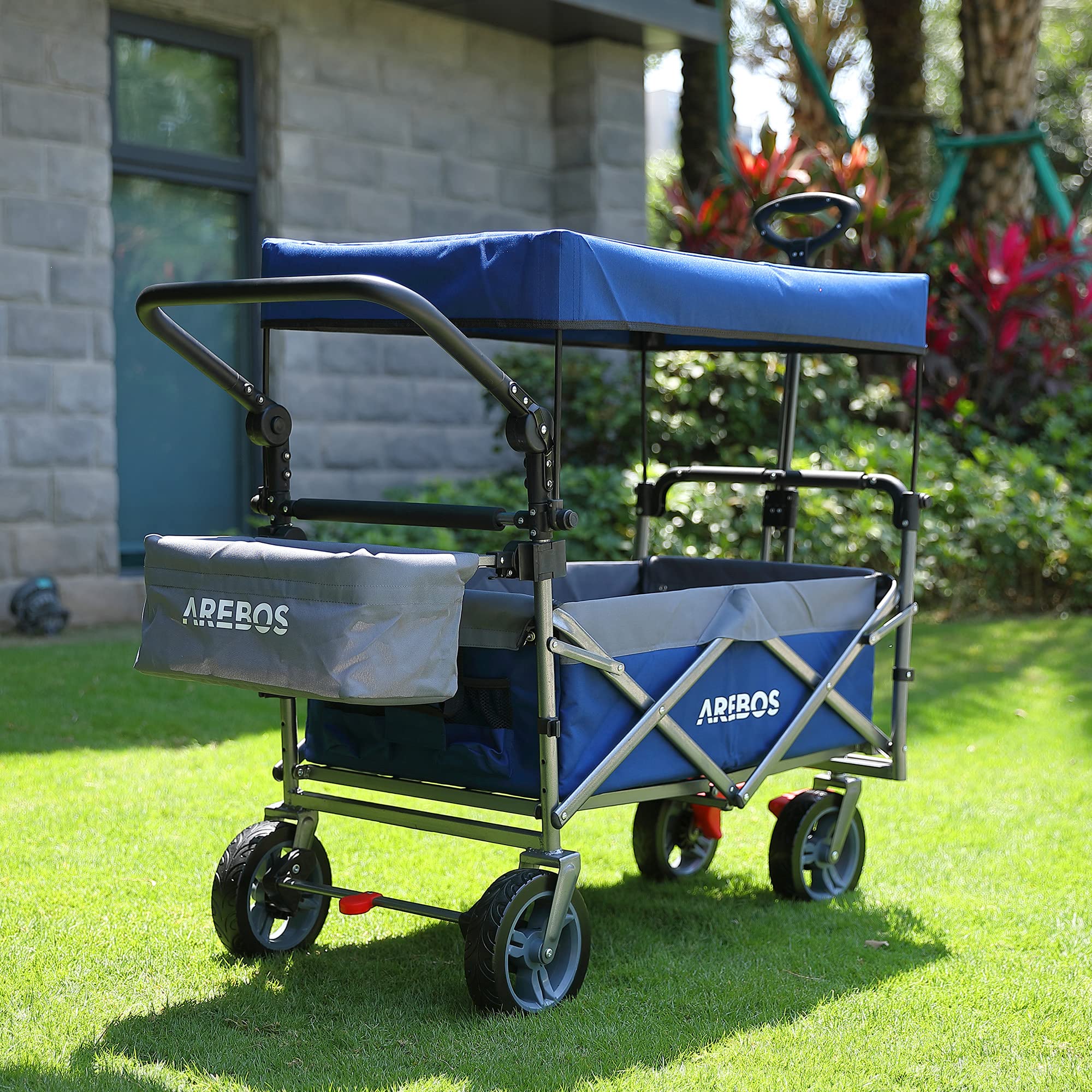 Arebos Chariot de Transport Pliable de qualité supérieure avec Toit | Chariot de Transport | Pliable | Jusqu'à 100 kg | Frein Avant et arrière | Bleu