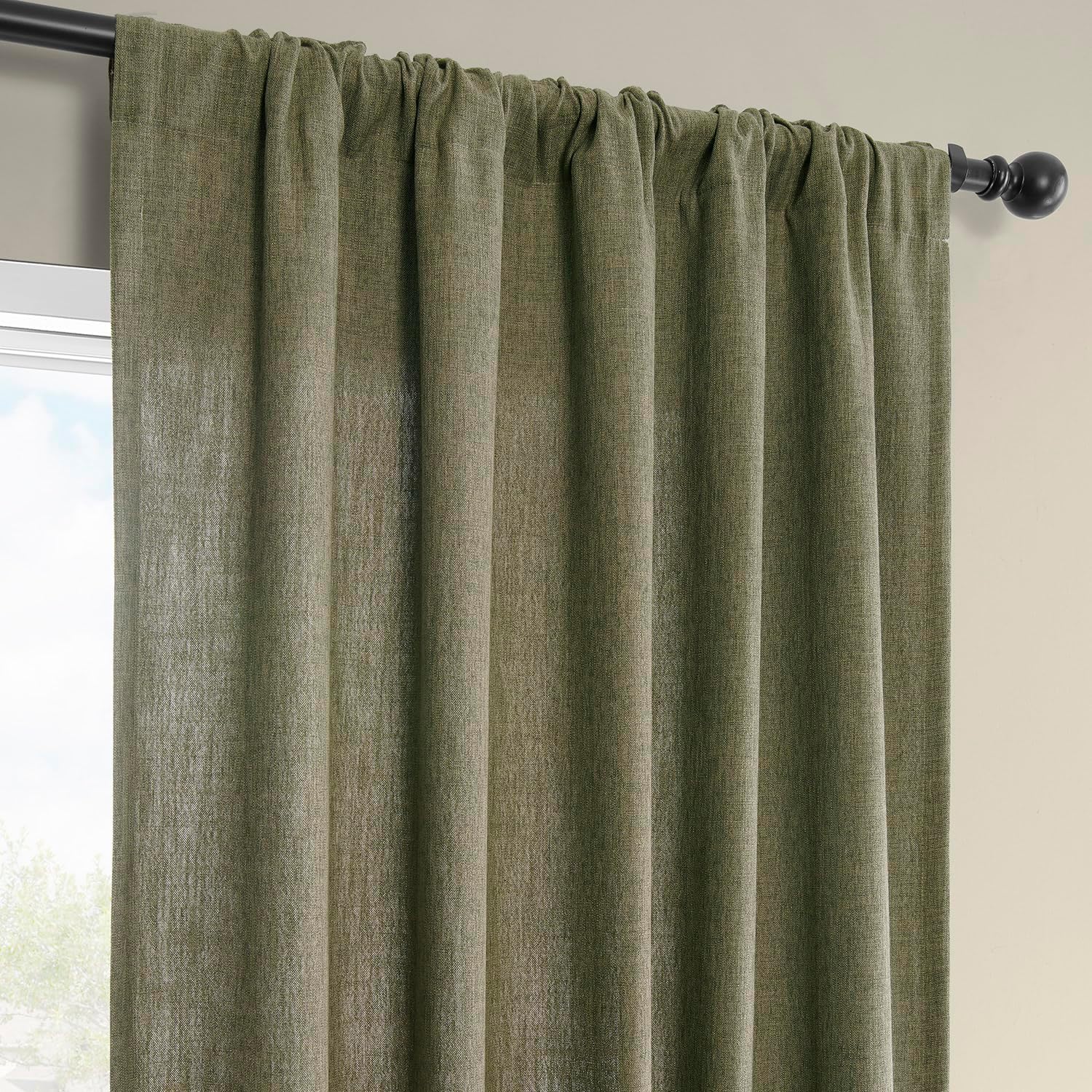 HPD Half Price Drapes Basic Faux Linen Light Filtering Curtains for Bedroom 84 Inches Long (2 Panels) - Rod Pocket Curtains & Drapes for Living Room and Windows - 50 X 84, Khaki Green