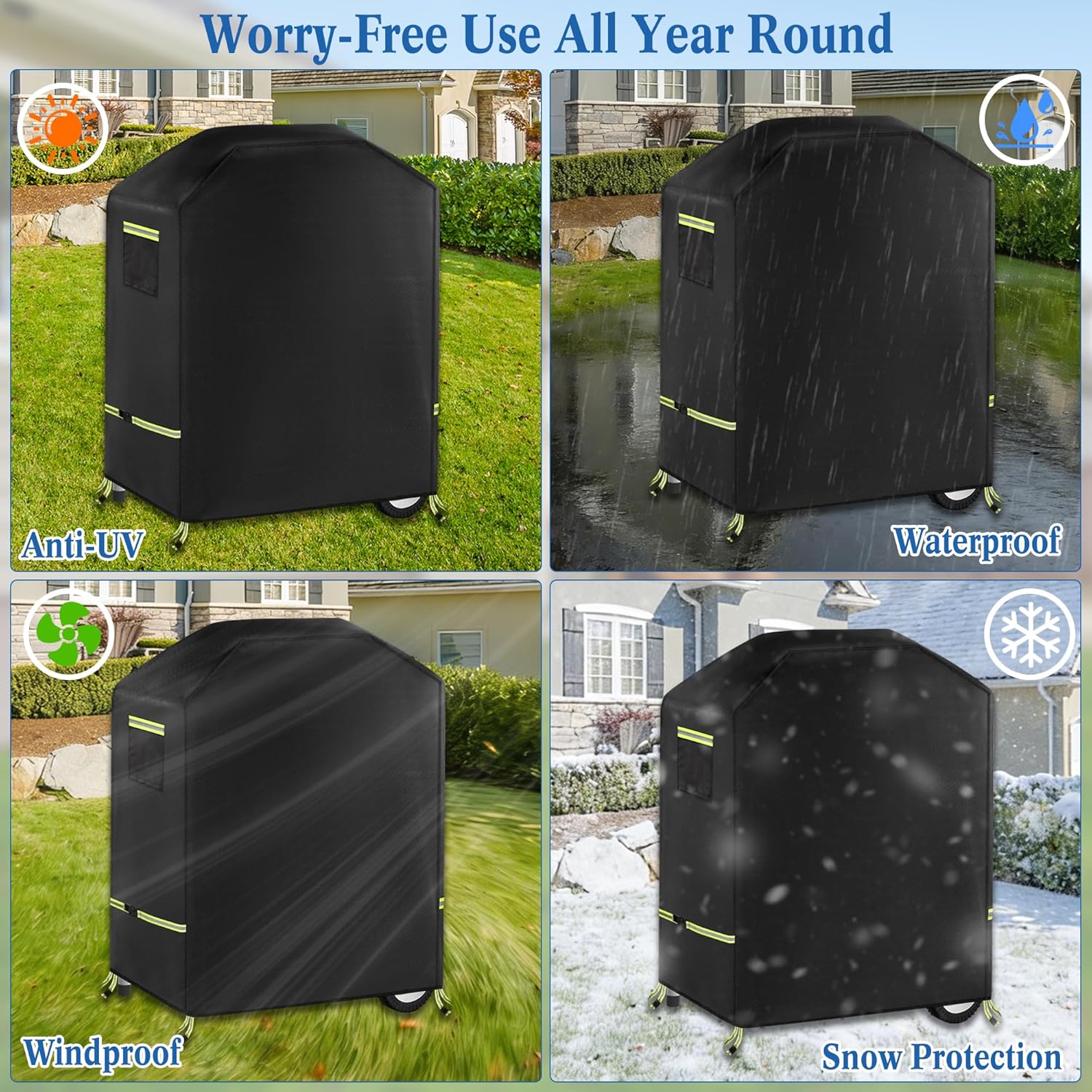 Grill Cover, 600D Heavy Duty Waterproof Small BBQ Grilling Cover with Reflective Straps and Handles, Compatible for Weber Charbroil Bistro Pro Electric Grill & Griddle, L33*W23.2*H37