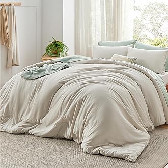 Bedsure Super King Plus Size Comforter Set, Beige Soft Prewashed Bedding for All Seasons, 3 Pieces GentleSoft™ Bed Set, 1 Lightweight Comforter (128"x120") and 2 Pillowcases (20"x36")