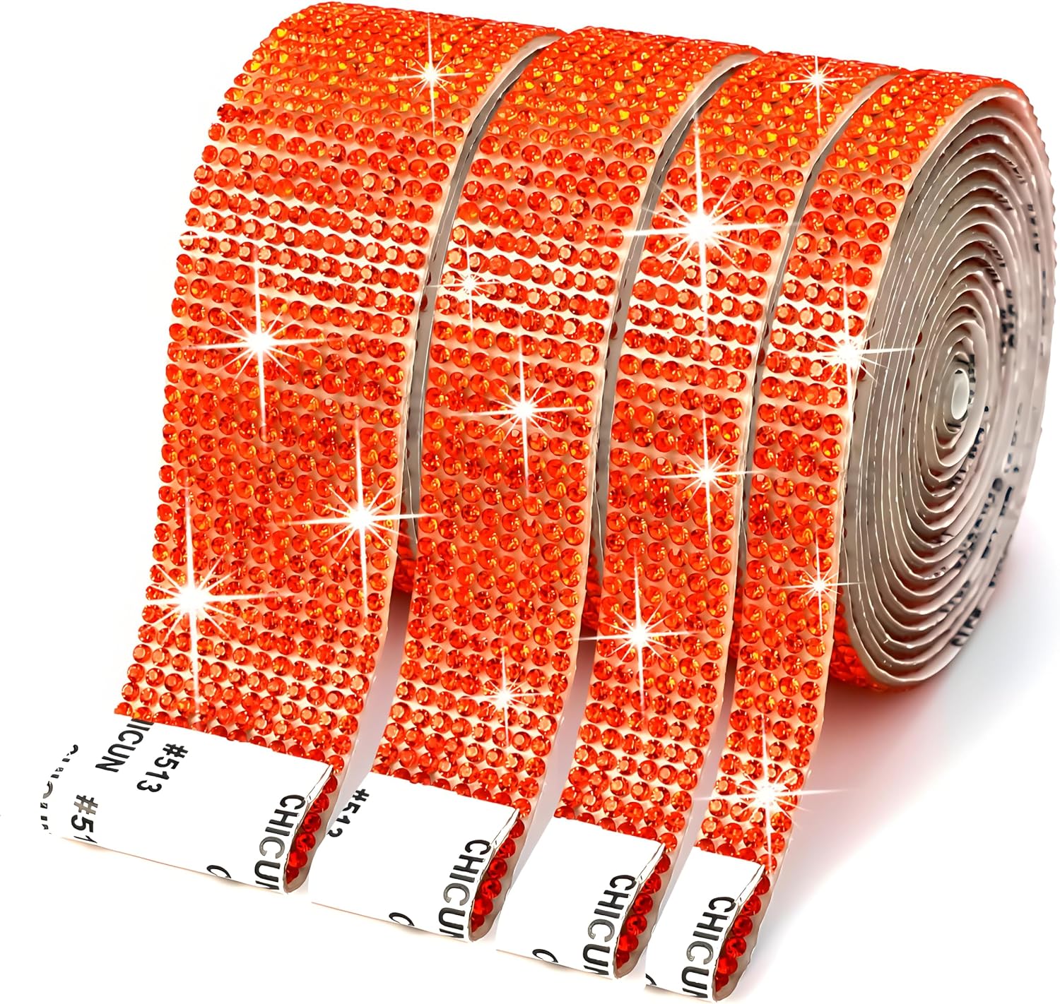 Orange red self-Adhesive Rhinestone Ribbon, 4 Rolls Bling Crystal Rhinestones Strips, Bedazzling Rhinestone Sticker for DIY Craft Clothes Bags Shoes Dress Up and Decorate (Orange red 4 Rolls)