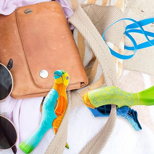 Miniatura 6 de Paquete de 4 clips para toallas de playa con diseño de pez loro, paquete de 2 toallas de playa, toallero para sillas de playa, pinzas de ropa