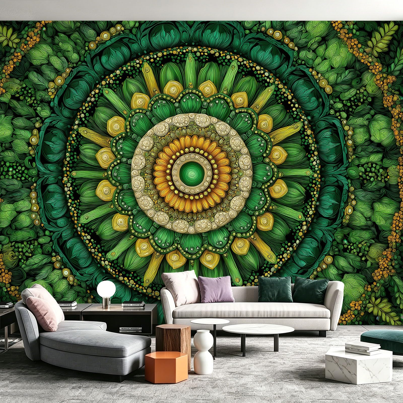 Carta da parati fotografica arte nordica fantasia astratta 250 x 175 cm verde murale murale in tessuto non tessuto carta da parati per meditazione spazio yoga studio minimalista moderno soggiorno