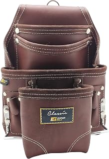 Heavy Duty Tool Pouch | Carpenters Tool Pouch 3350, Brown, Oil-Tanned, 10 Pockets, 2 Hammer Holders, Reinforced Seams