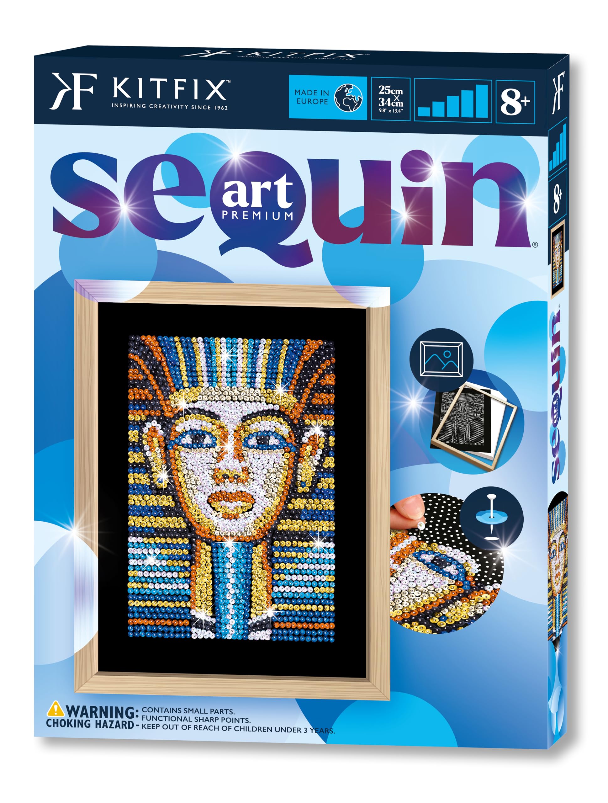 Kitfix - Sequin Art Tutankhamun with Wooden Frame - 27 x 36cm - Sequin Art Blue Premium - Creative Set - Craft Kit for Adults, Teenagers and Children Aged 8+ - 1954 — image 1
