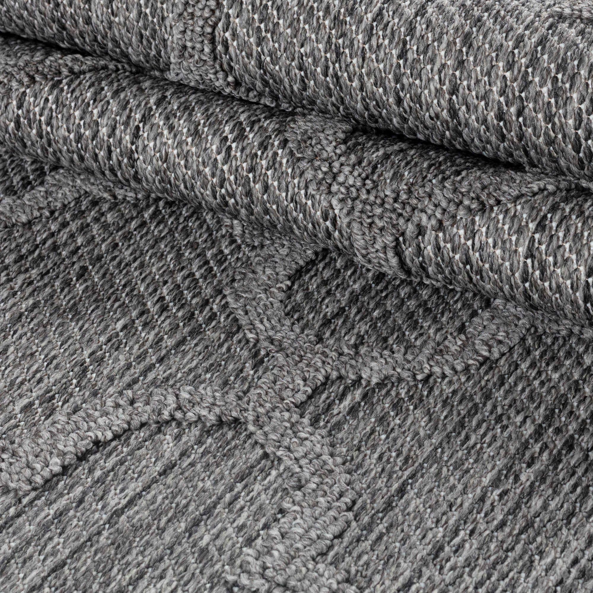 Carpetsale24 In & Outdoor Bouclé Teppich Läufer wetterfest Grau 80x250 cm Skandinavisches Design 3D Hoch Tief Effekt ideal für Flur Balkon oder Terrasse