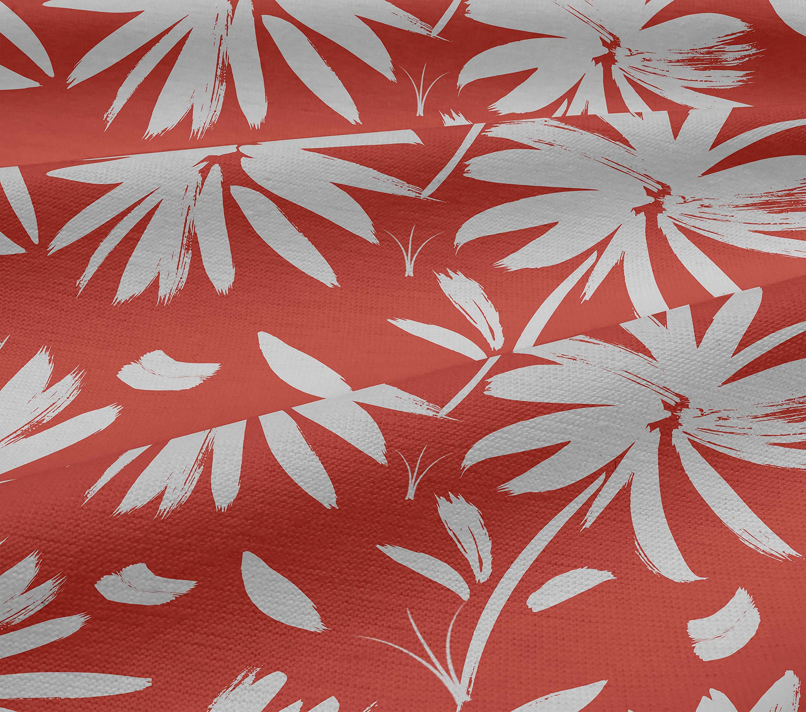 Tissu Jersey Viscose Extensible Imprimé Floral Rouge Feuille D'argent - 1m Pour Artisanat Neuf