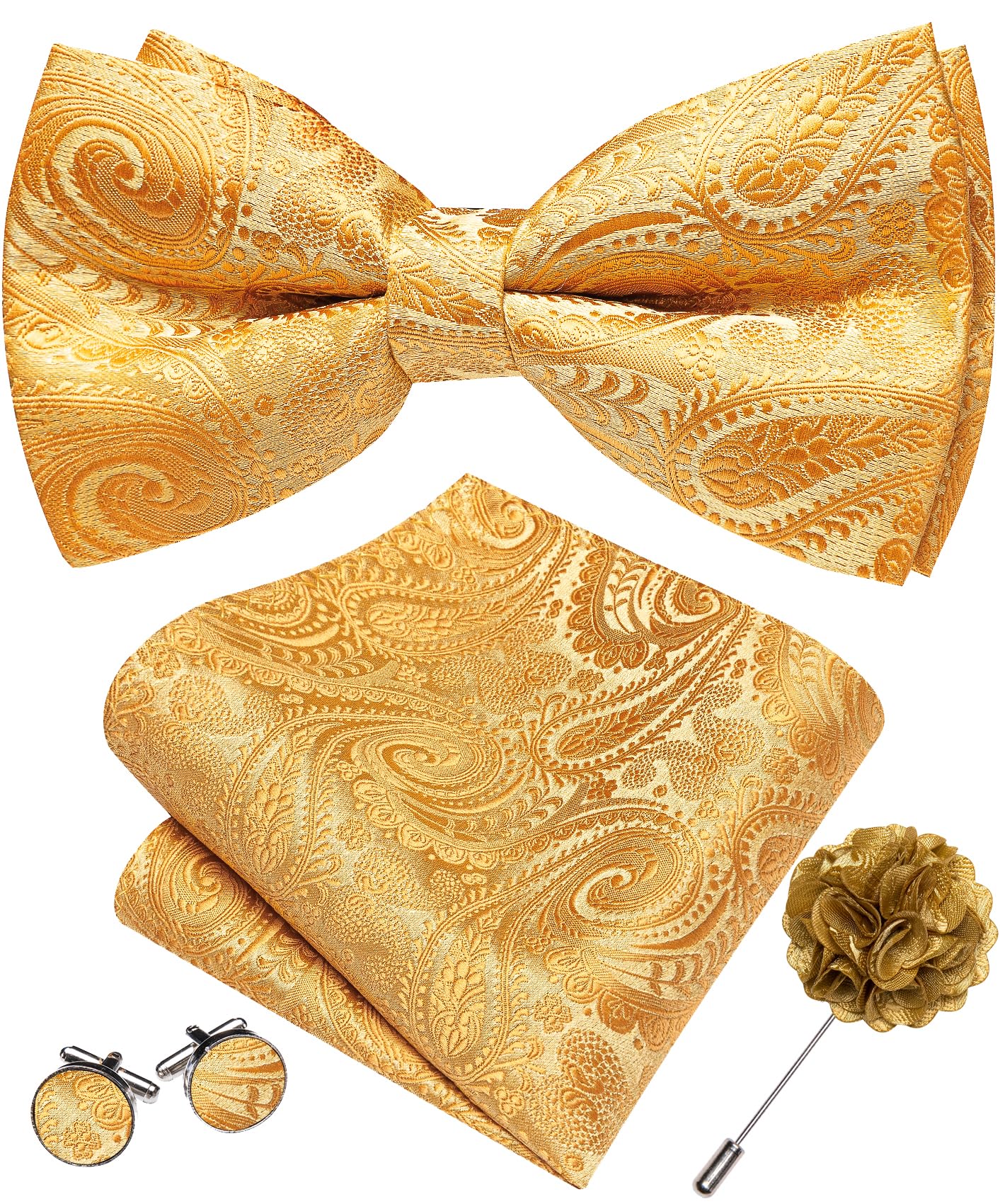 YOHOWA Mens Bow Tie Paisley Coloful Pre-tied Bowties Handkerchief Cufflinks