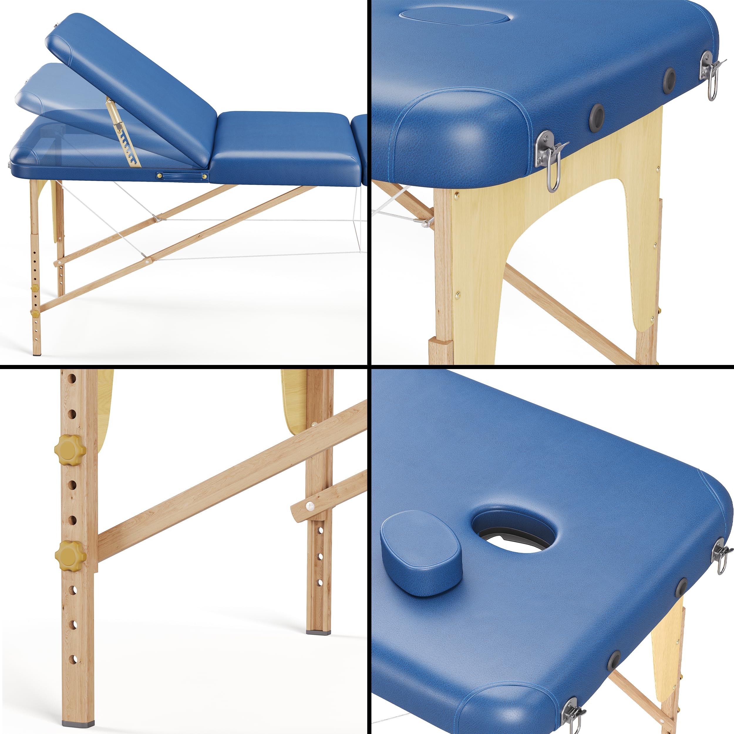 Beltom® Mobile Massageliege Massagetisch 3 zonen Basic 185 x 60 cm. - Licht 14,3 kg. - massagebed massageleuning Massagebank klappbar Kosmetikliege - Blau
