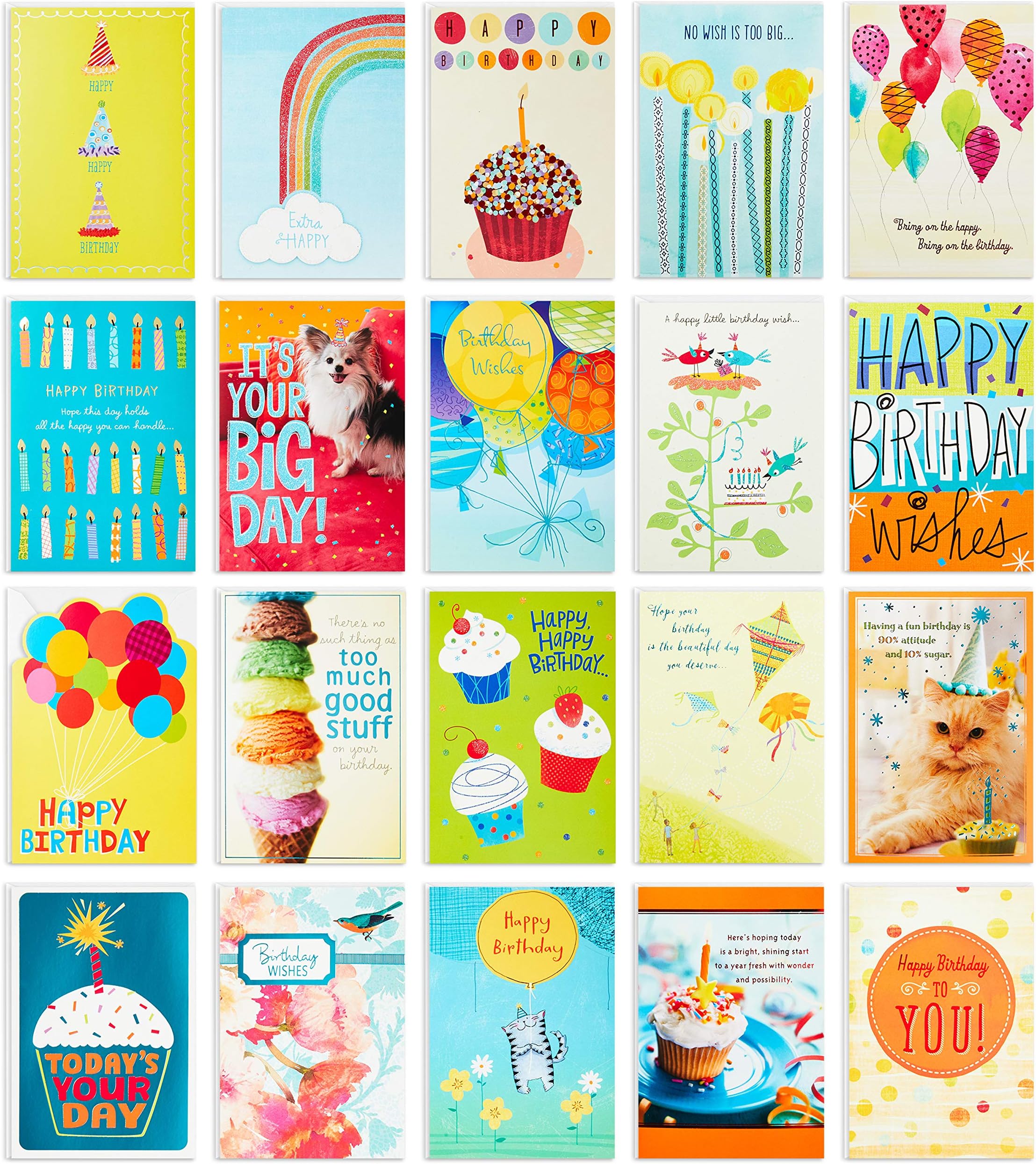 Birthday Cards Assortment, 20 Cards with Envelopes (Refill Pack for Hallmark Card Organizer Box)